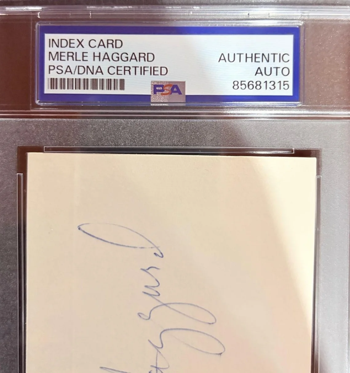 Merle Haggard — MERLE HAGGARD SIGNED INDEX CARD ENCAPSULATED PSA STRANGERS OKIE FROM MUSKOGEE B, image 3