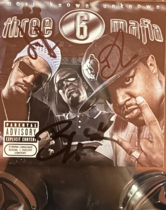 CRUNCHY BLACK, JUICY J, DJ PAUL — THREE 6 MAFIA SIGNED CD COVER ENCAPSULATED PSA CRUNCHY BLACK JUICY J DJ PAUL, image 2