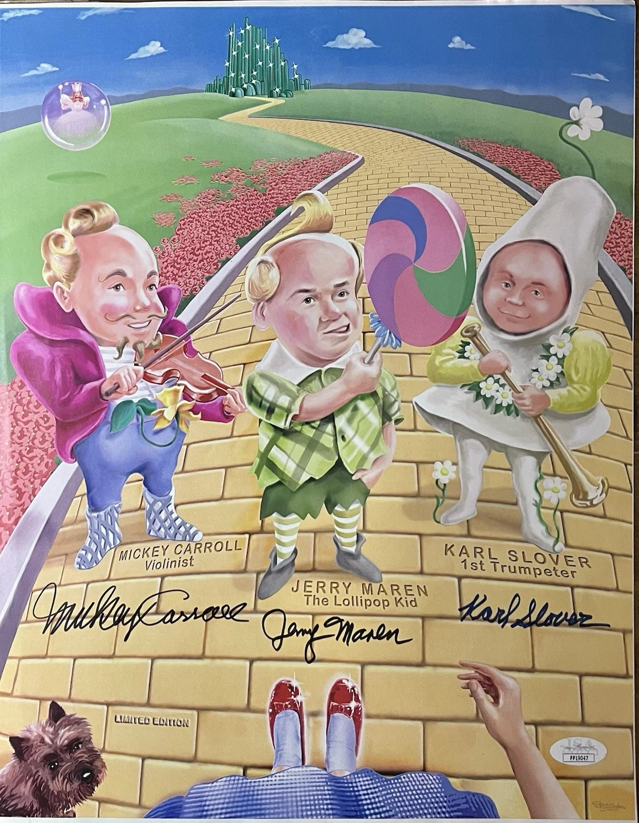 Munchkins — The Wizard of Oz Mickey Carroll Jerry Maren & Karl Slover Signed 11x14 JSA