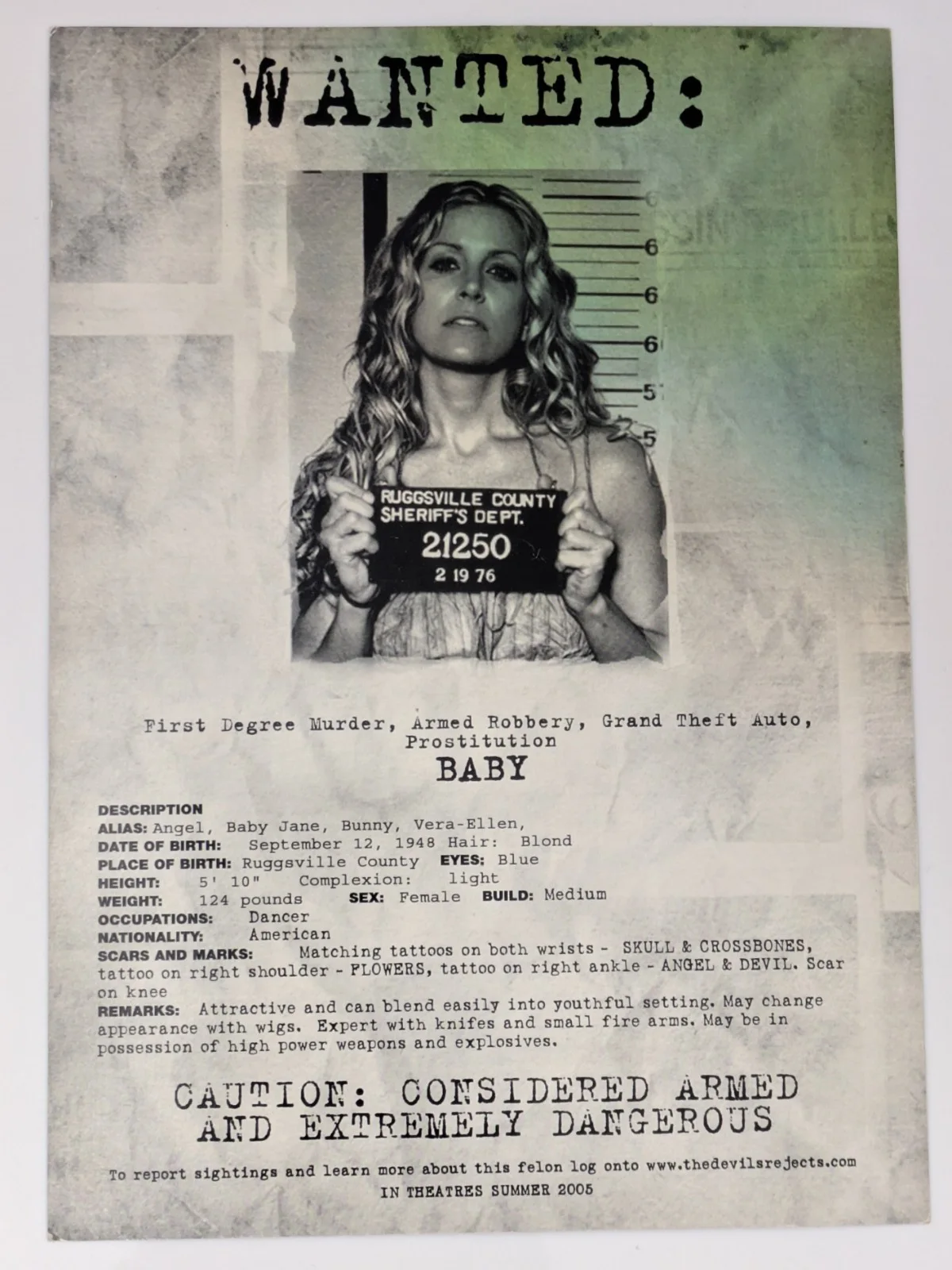 Rob Zombie & Sheri Moon Signed Devil's Rejects 5x7 Promo Card Baby Mugshot, image 4