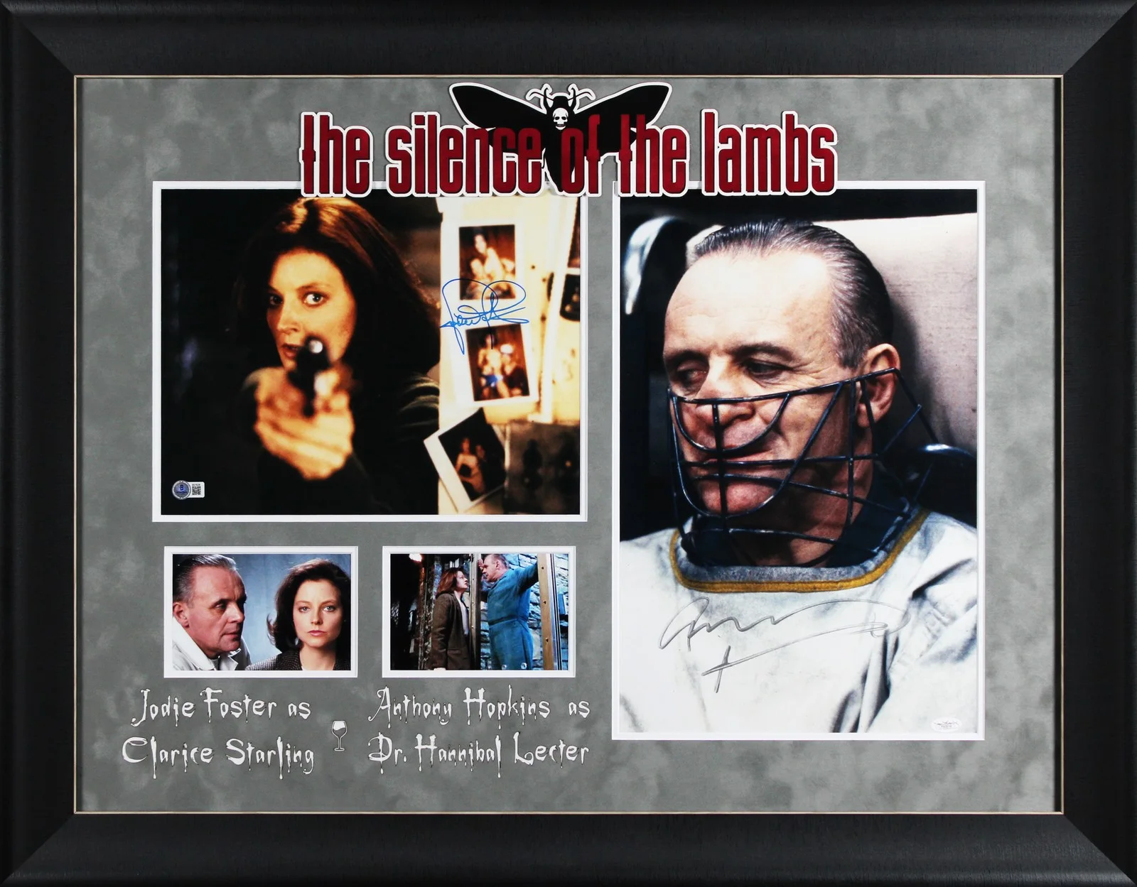 Jodie Foster & Anthony Hopkins — Jodie Foster Anthony Hopkins Silence of the Lambs Signed Framed Display BAS JSA