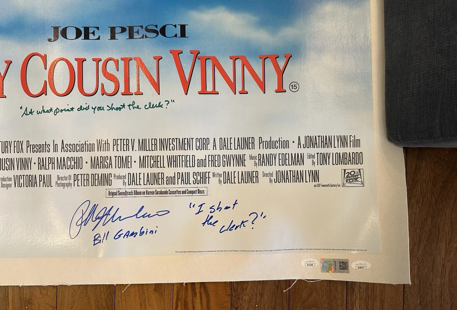 Joe, Pesci, Bruce McGill, Ralph Macchio, Marisa Tomei — My Cousin Vinny Signed Canvas Movie Poster JSA Certified, image 4