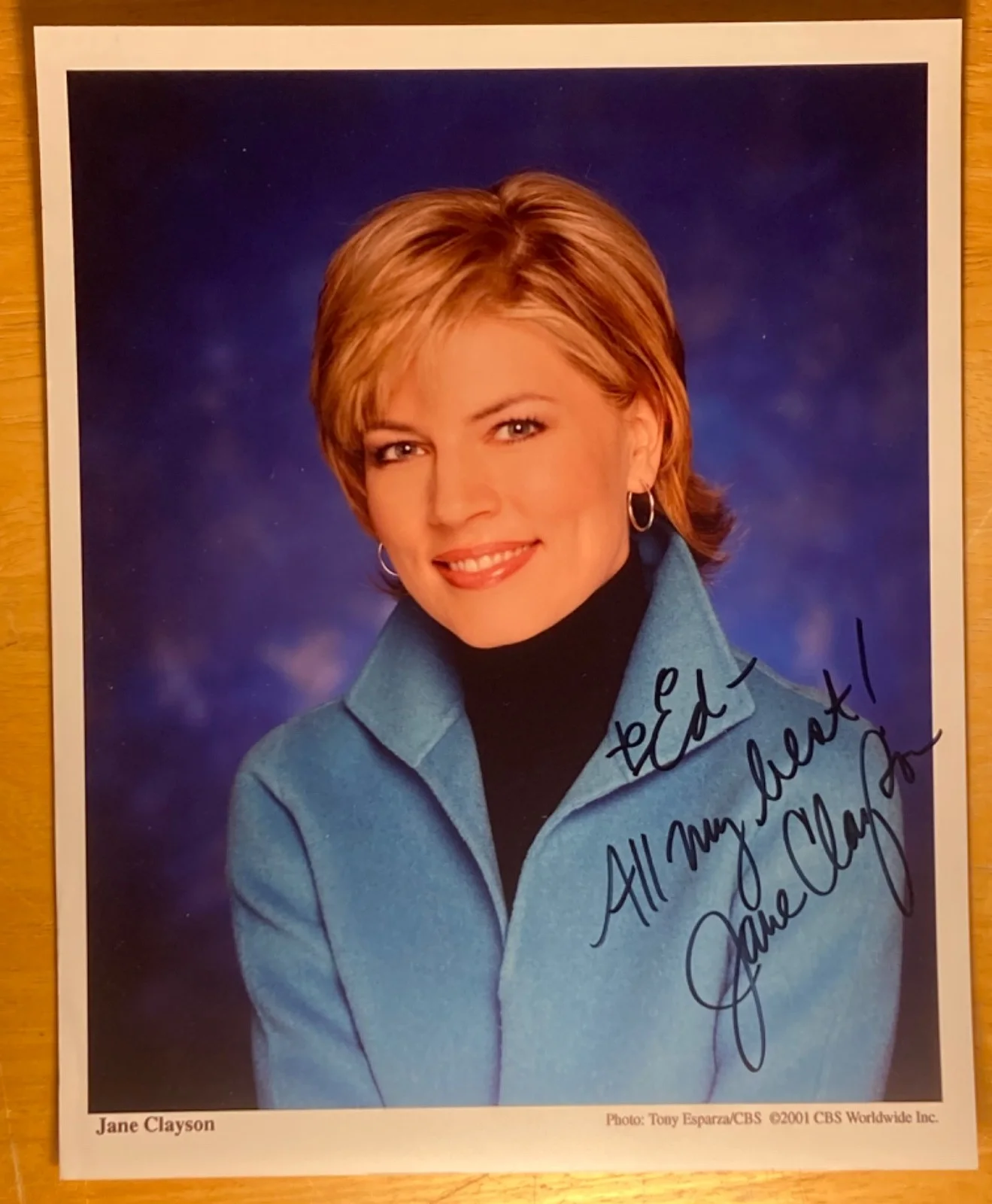 Hand SIGNED Jane Clayson 8x10 (2001) CBS Press Photo (To Ed) Early Show, TV Host, изображение 2