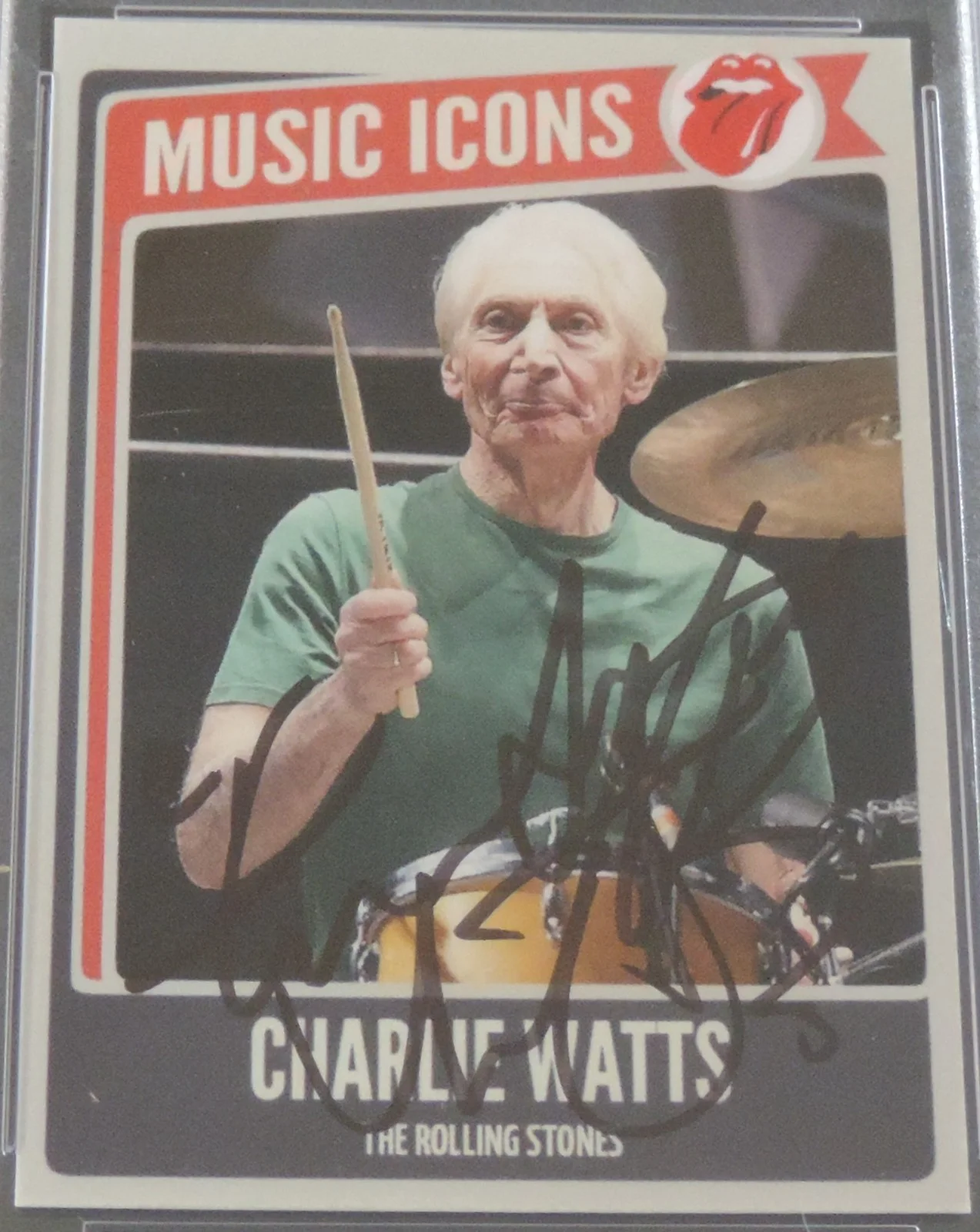 CHARLIE WATTS AUTOGRAPHED CARD THE ROLLING STONES DRUMMER MUSIC ICONS PSA/DNA, image 2