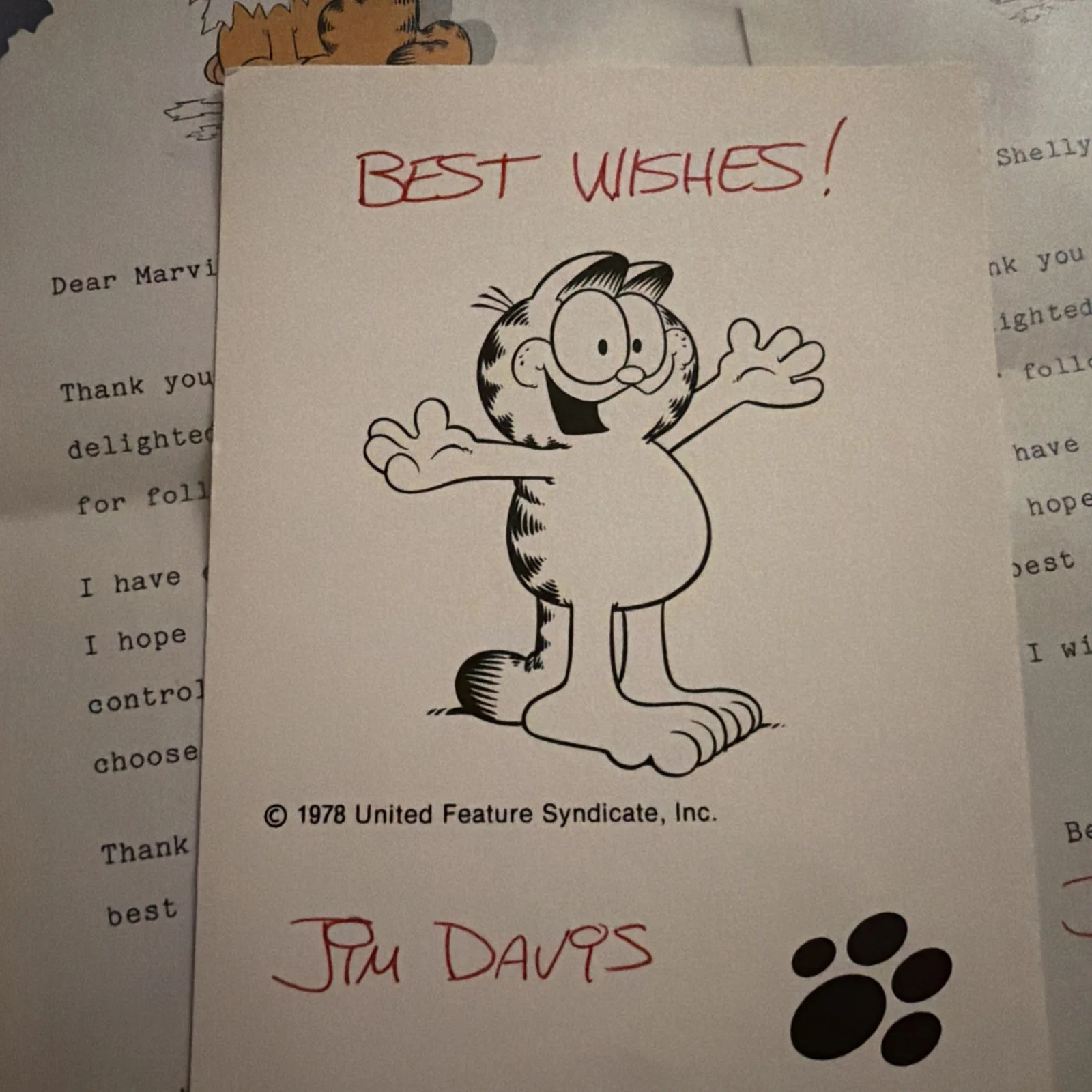 Jim Davis Signed Garfield Picture Lot (2) + (2)Signed Letters 1984–1986 Auto, изображение 2