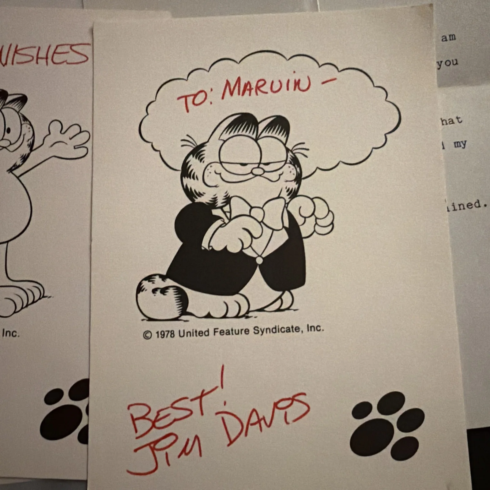 Jim Davis Signed Garfield Picture Lot (2) + (2)Signed Letters 1984–1986 Auto, изображение 3