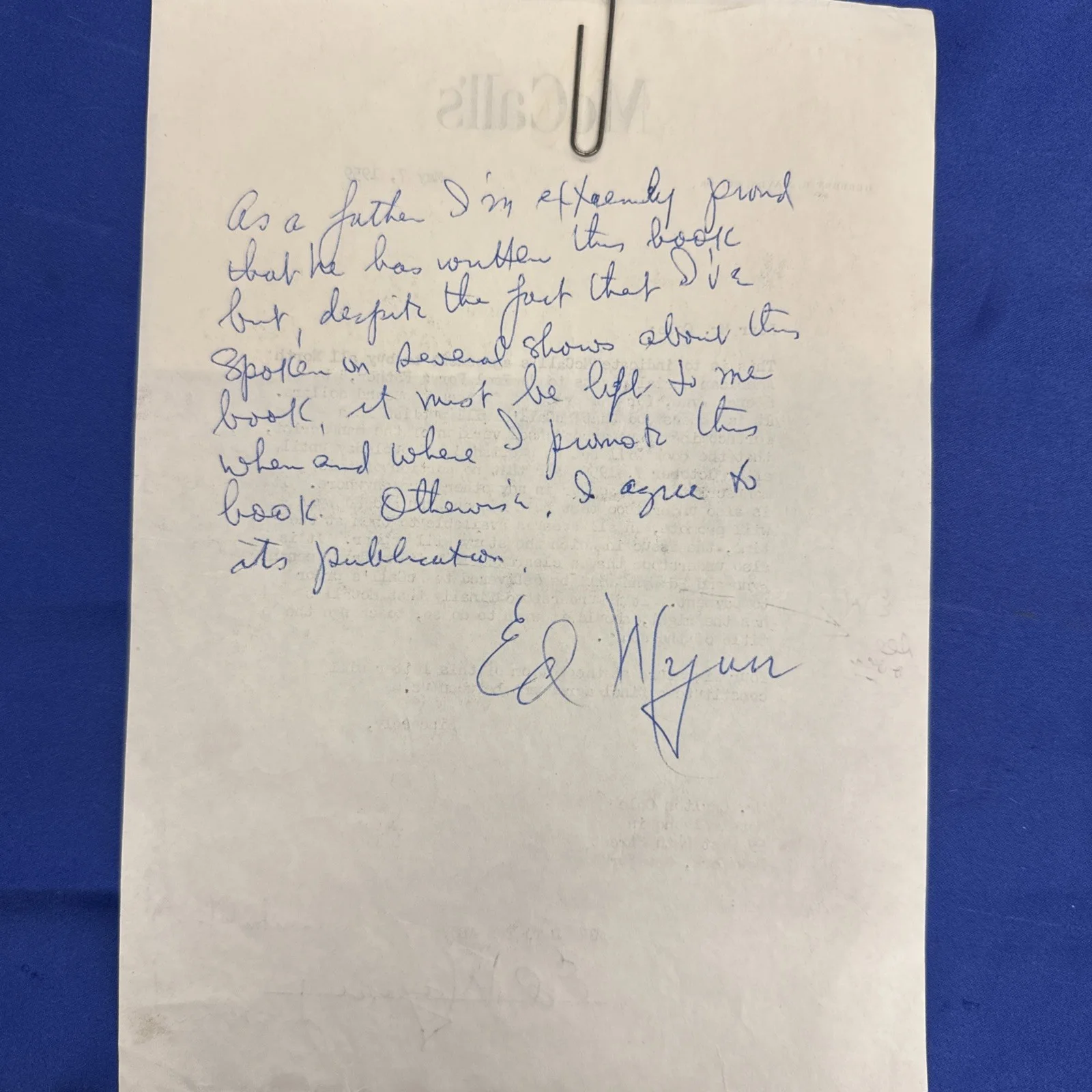 Ed Wynn — Keenan Wynn " A Fool for A Father" Ed Wynn Signed Contract and Note 15K McCalls, изображение 2