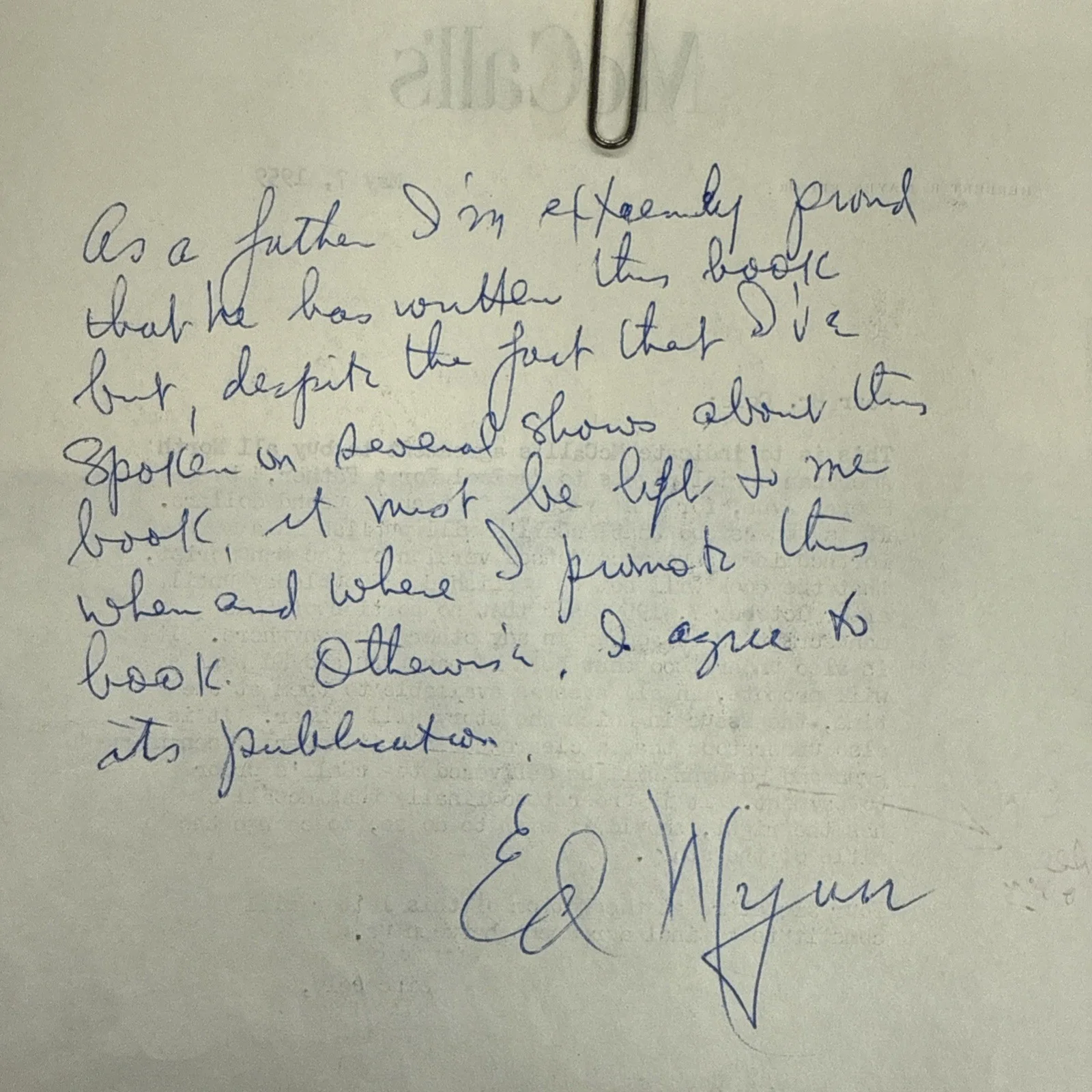 Ed Wynn — Keenan Wynn " A Fool for A Father" Ed Wynn Signed Contract and Note 15K McCalls, изображение 3