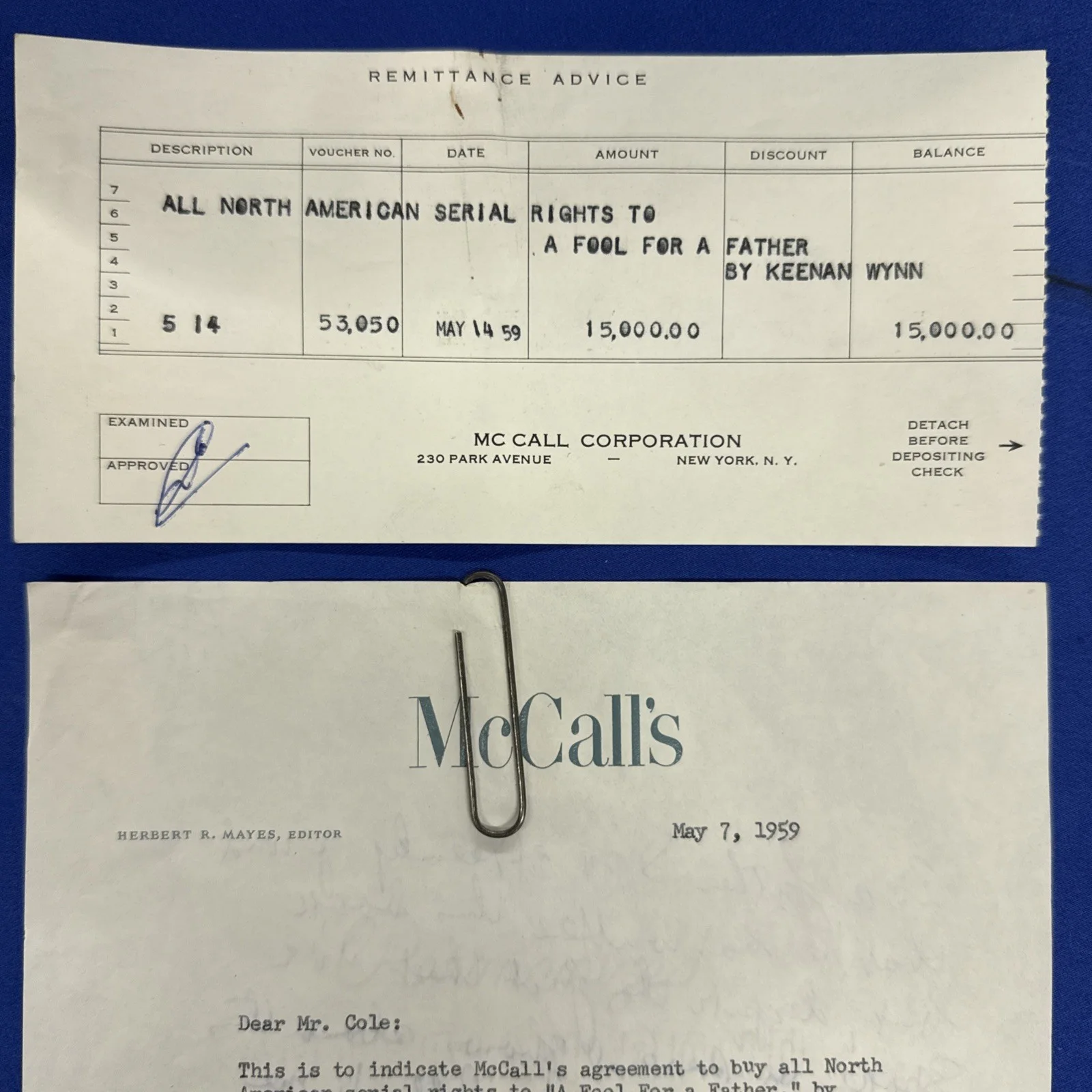 Ed Wynn — Keenan Wynn " A Fool for A Father" Ed Wynn Signed Contract and Note 15K McCalls, изображение 4