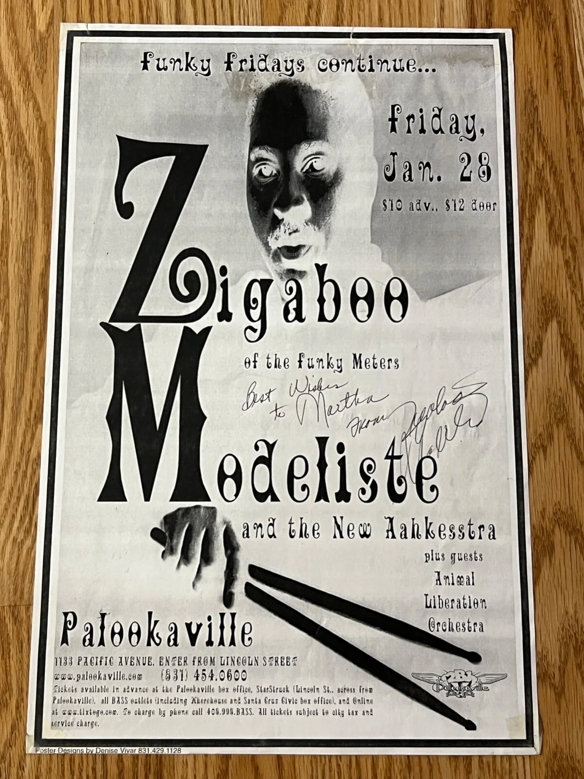 Zigaboo Modeliste of Funky Meters Signed this Original Santa Cruz Concert Poster, изображение 2
