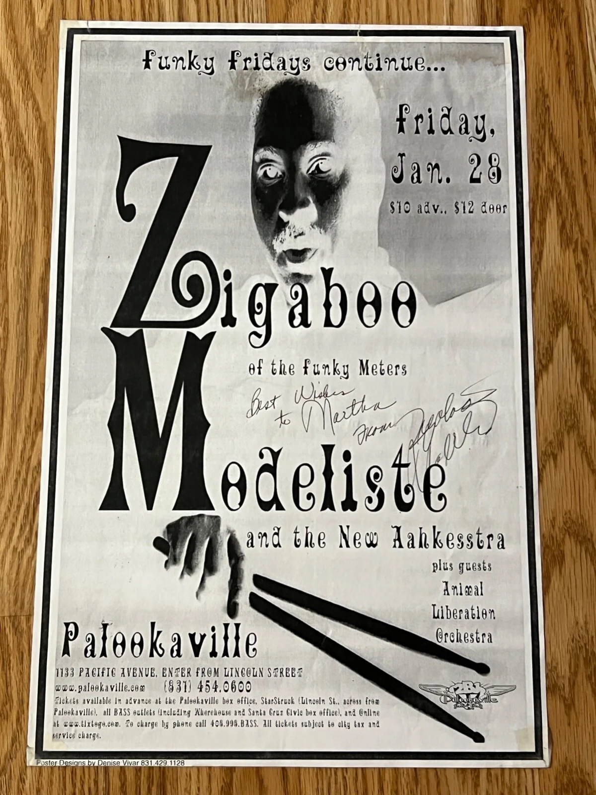 Zigaboo Modeliste of Funky Meters Signed this Original Santa Cruz Concert Poster, изображение 4