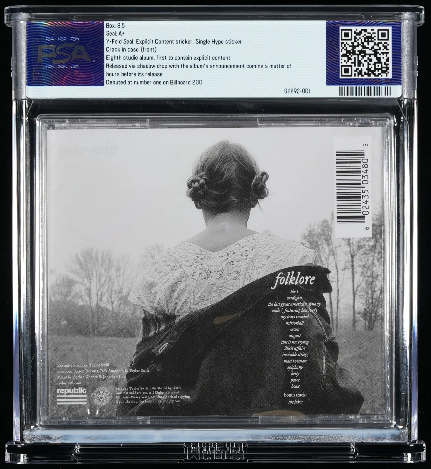 2020 Taylor Swift Signed Folklore CD Sealed PSA 8.5 Box A+ Seal | Autograph CD, image 2