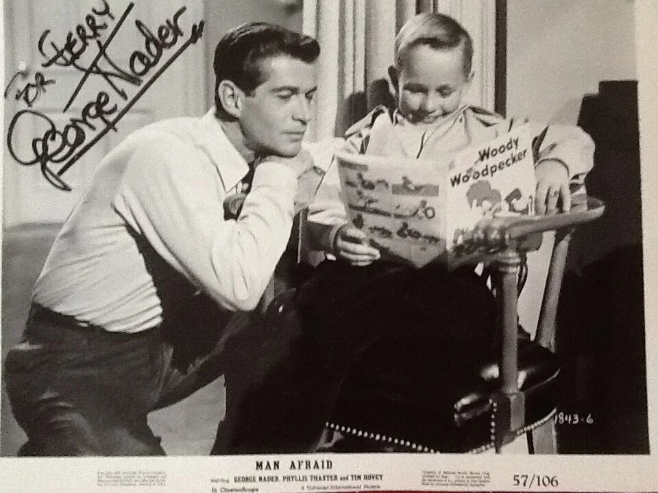George Nader SIGNED 1957 Photo 50s Film TV Actor Man Afraid Robot Monster Chrone, изображение 2