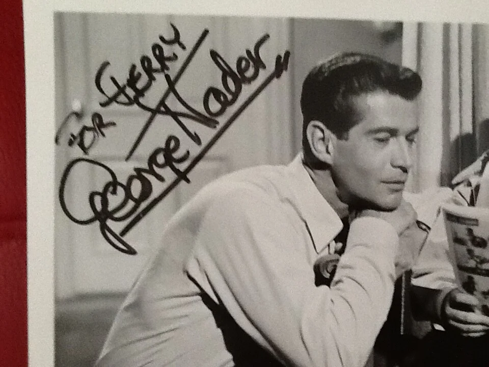 George Nader SIGNED 1957 Photo 50s Film TV Actor Man Afraid Robot Monster Chrone, изображение 4