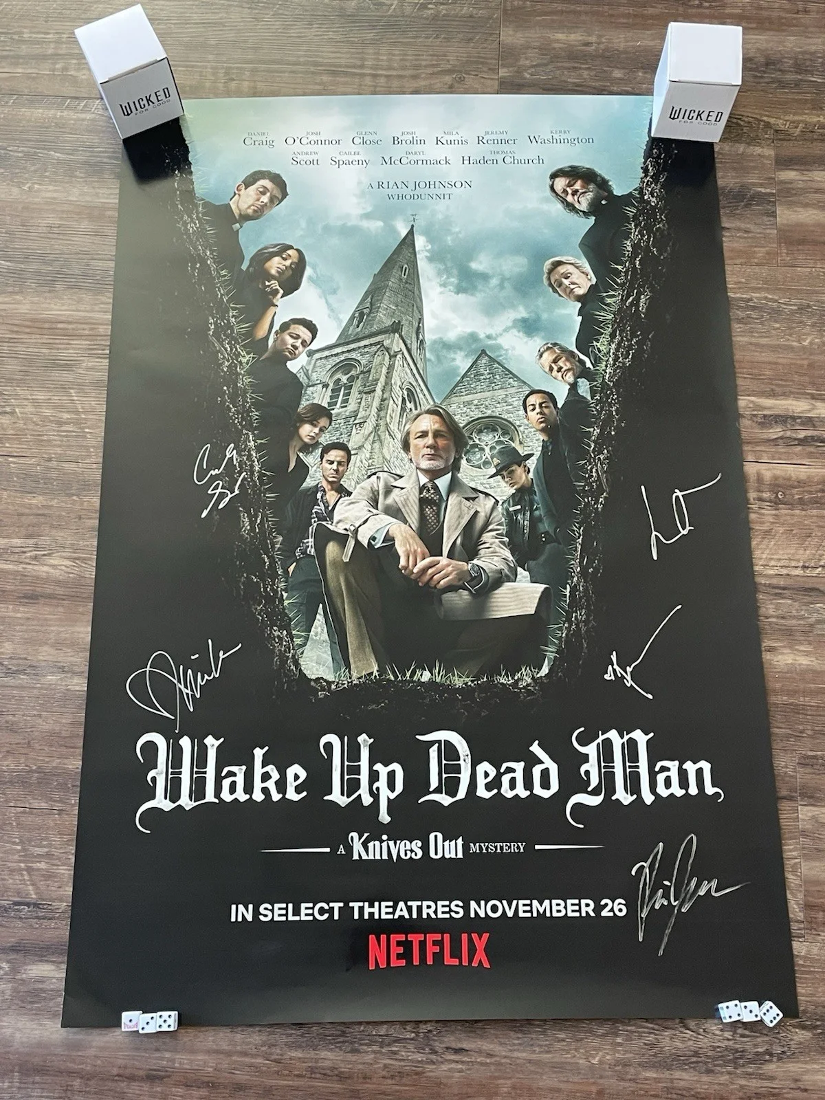 Official Signed Wake Up Dead Man Knives Out 27x40 Double Sided, image 5