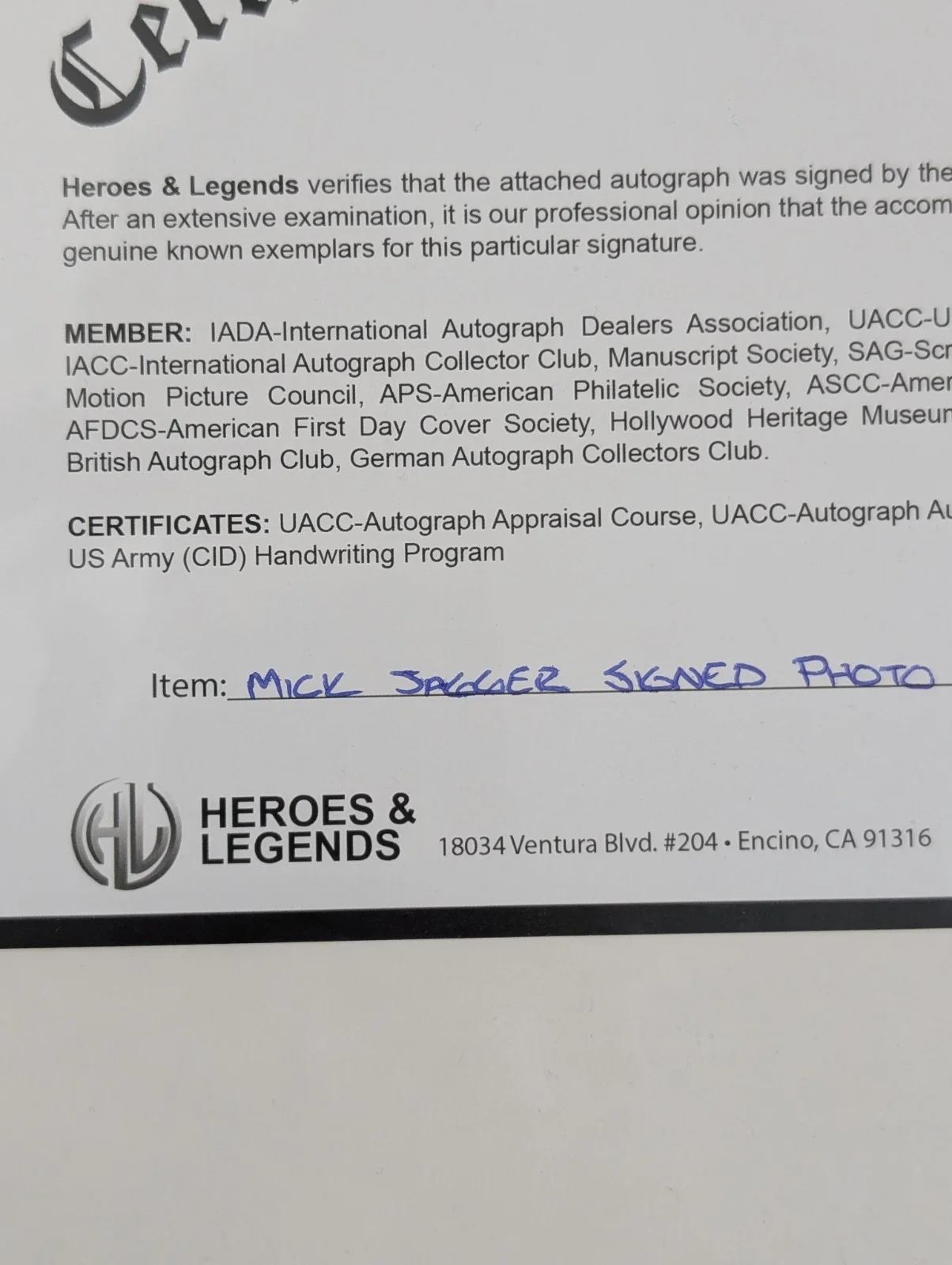 Mick Jagger Authentic Signed Photo - Rolling Stones - Heroes & Legends COA Myron, image 5