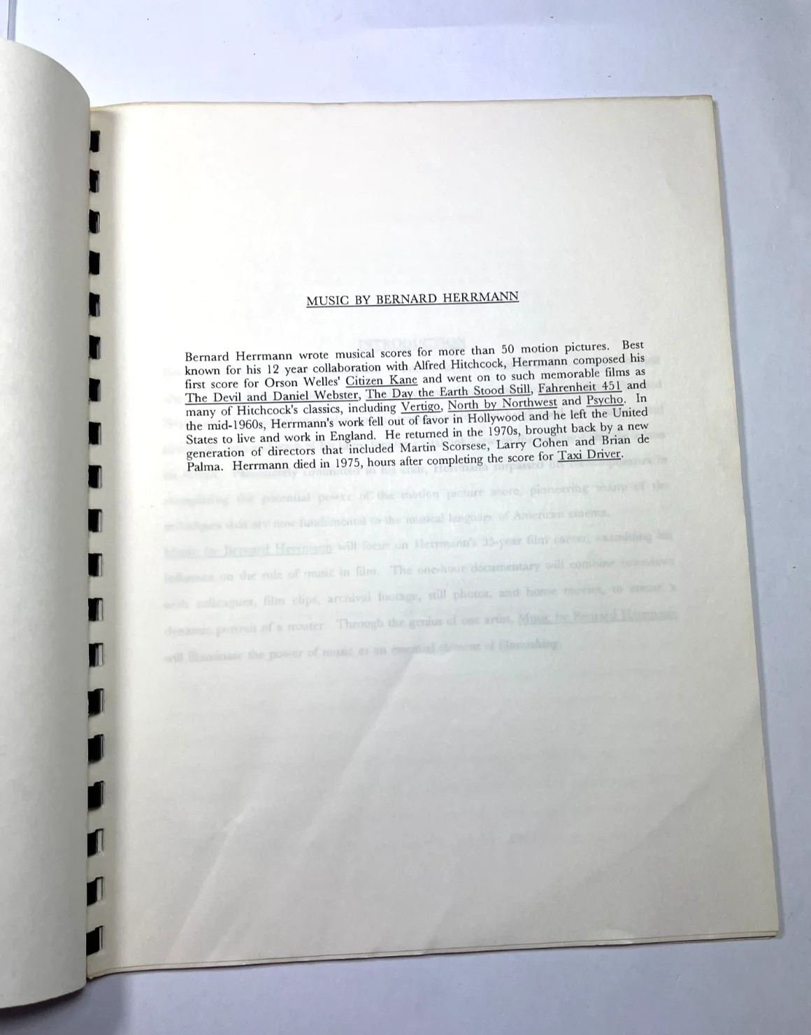 Music For The Movies: Bernard Herrmann ©1991 Pre-Production Alternate Current, image 5