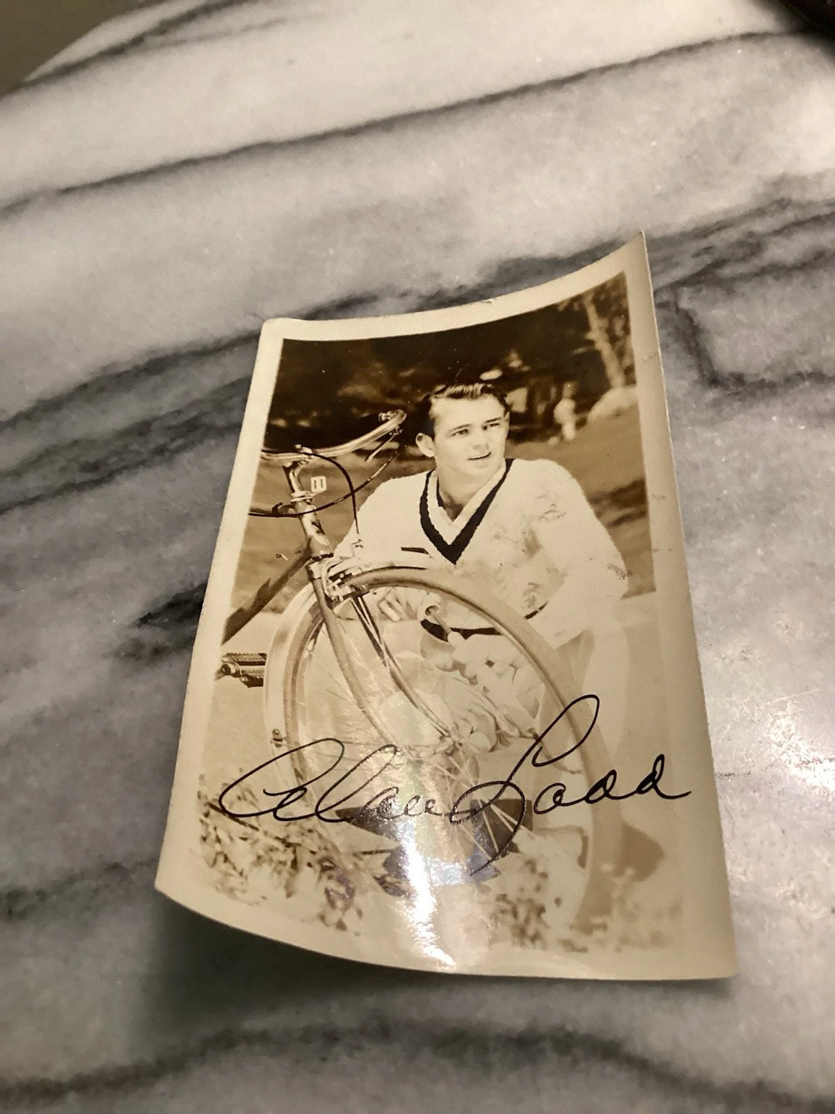 Alan Ladd — Young Alan Ladd Rare Original Photo Signed 4x2.5 Inches
