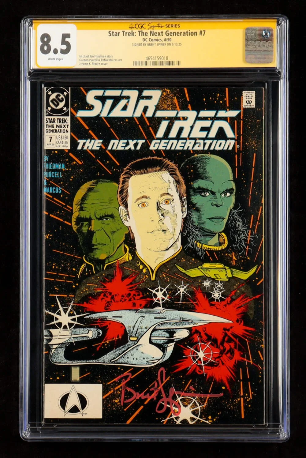 Brent Spiner — Brent Spiner Signed 1990 "Star Trek: The Next Generation" #7 DC Comic Book (CGC