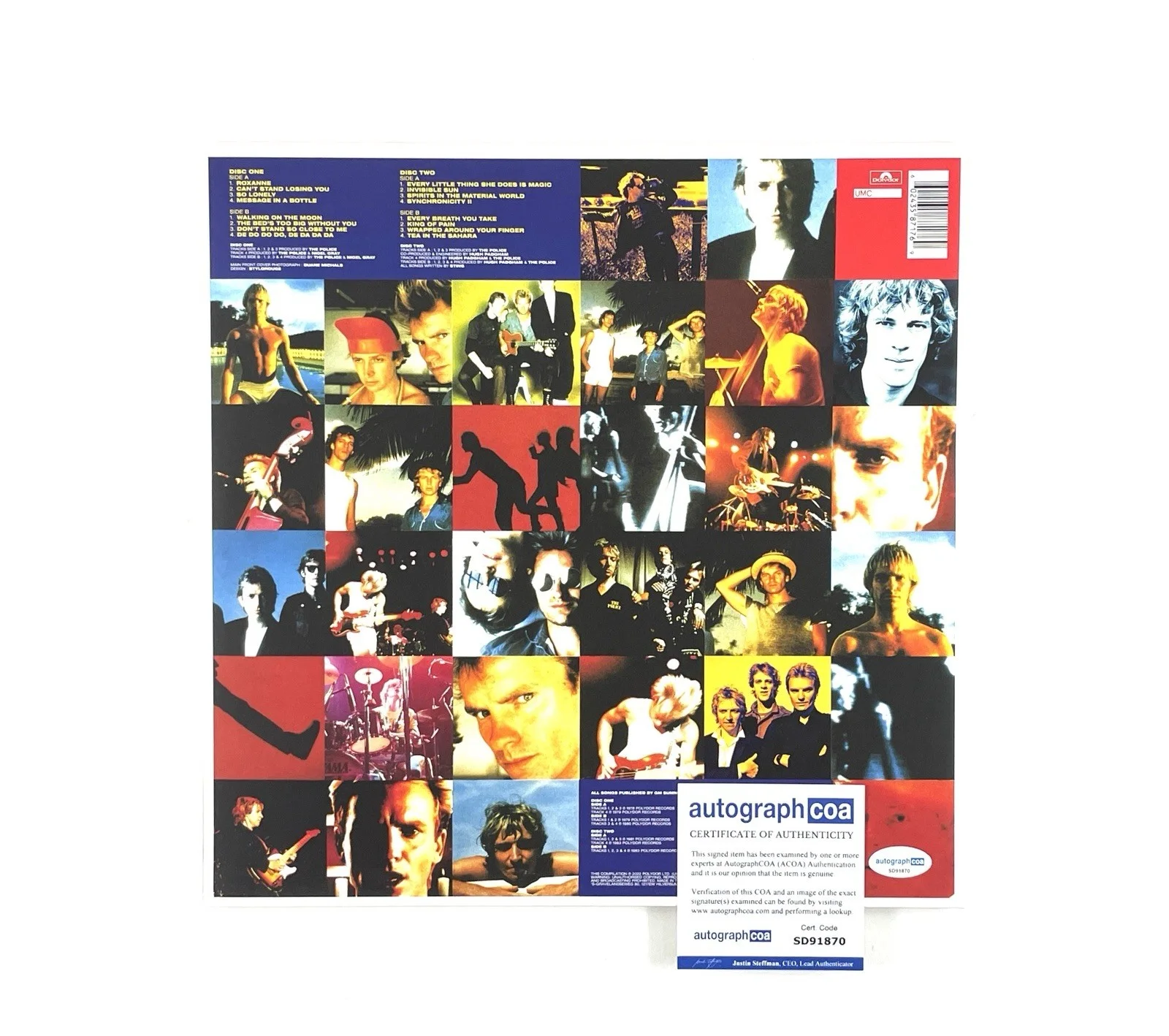 The Police Sting Autographed The Greatest Hits Vinyl Album Record ACOA Signed, изображение 4