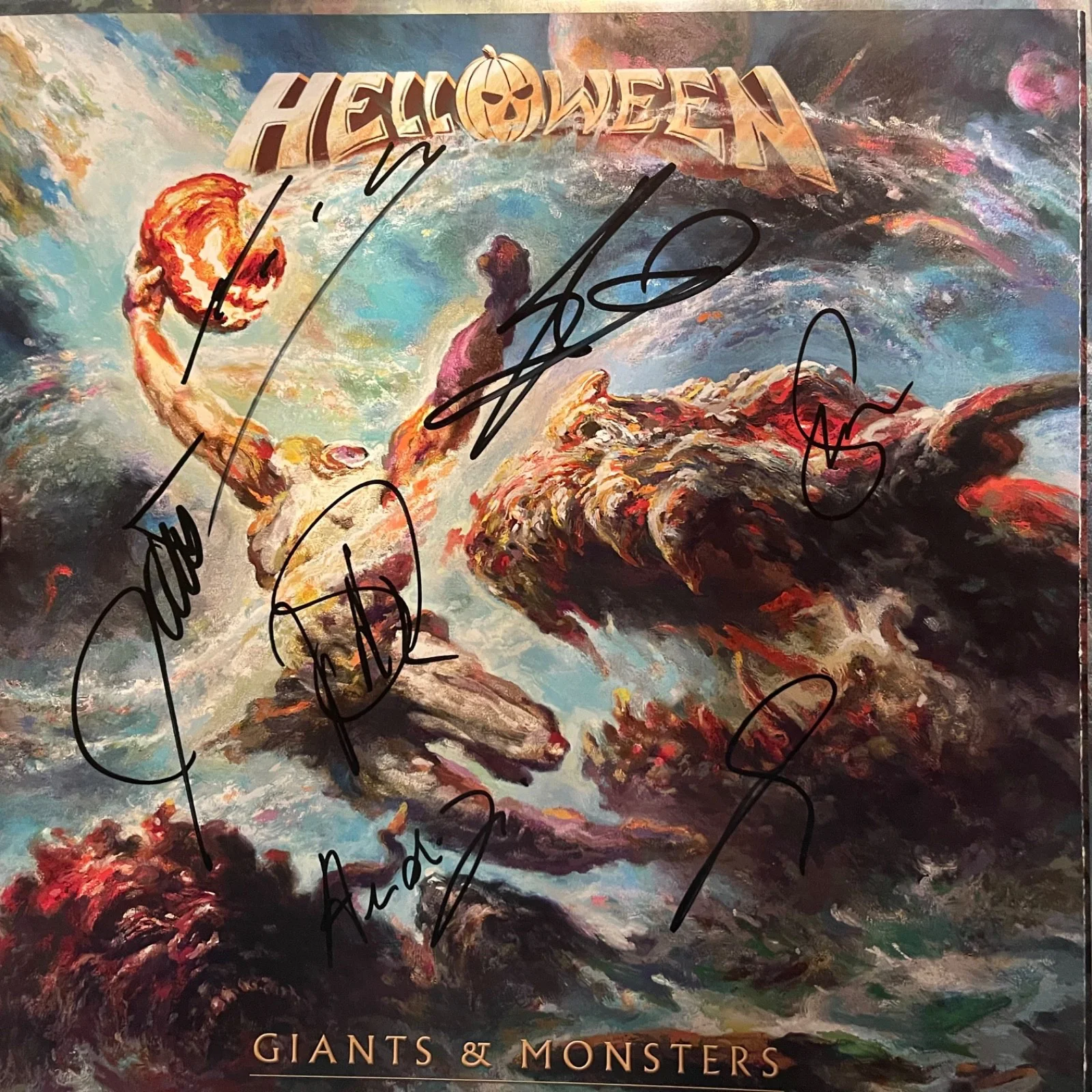 Helloween Giants & Monsters vinyl booklet full band autographed signed autogram, изображение 2