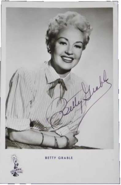 Betty Grable — Betty Grable Signed Autograph Postcard Vintage Hollywood Movie Star Photo