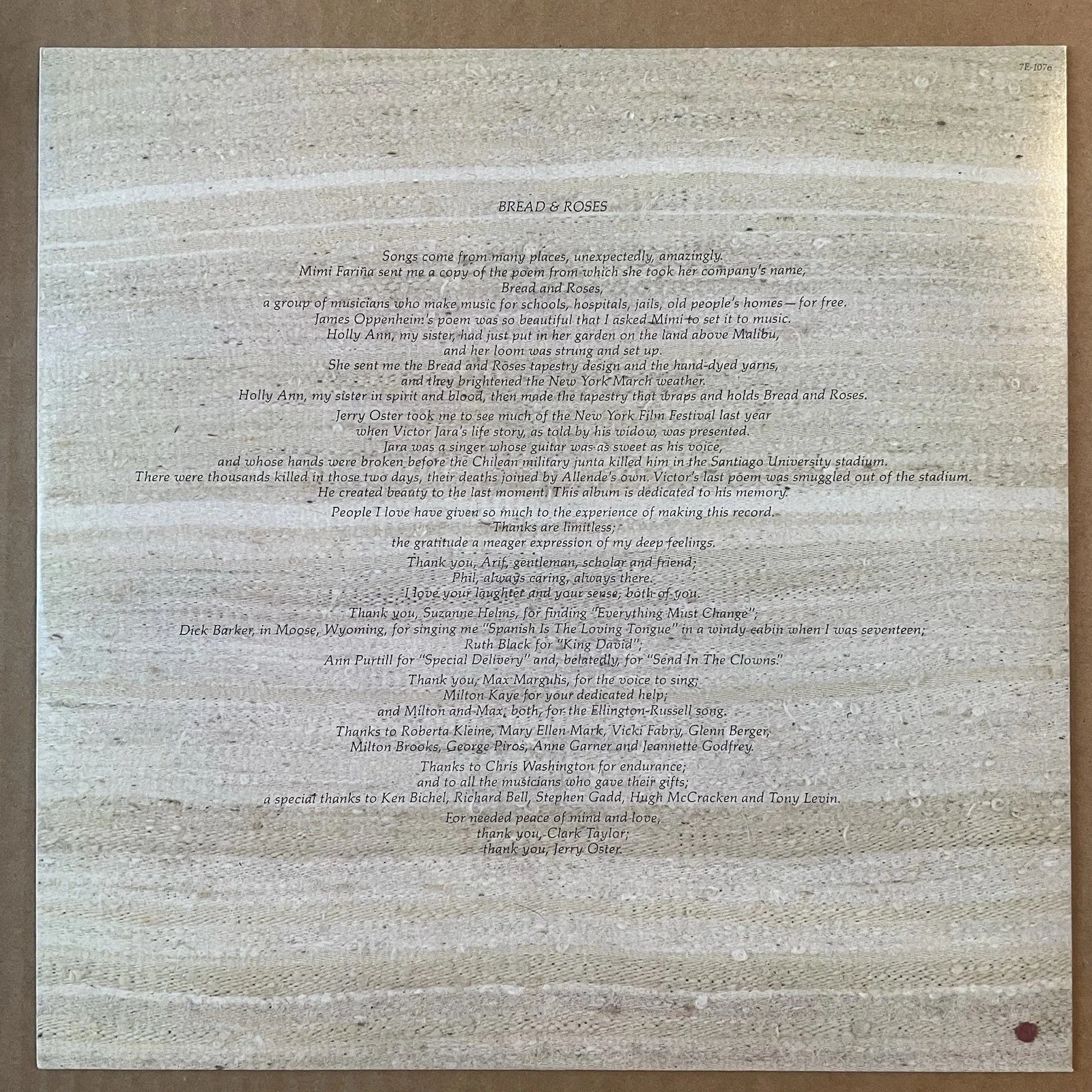 Judy Collins Signed Autographed Bread & Roses Record Album Vinyl, image 3