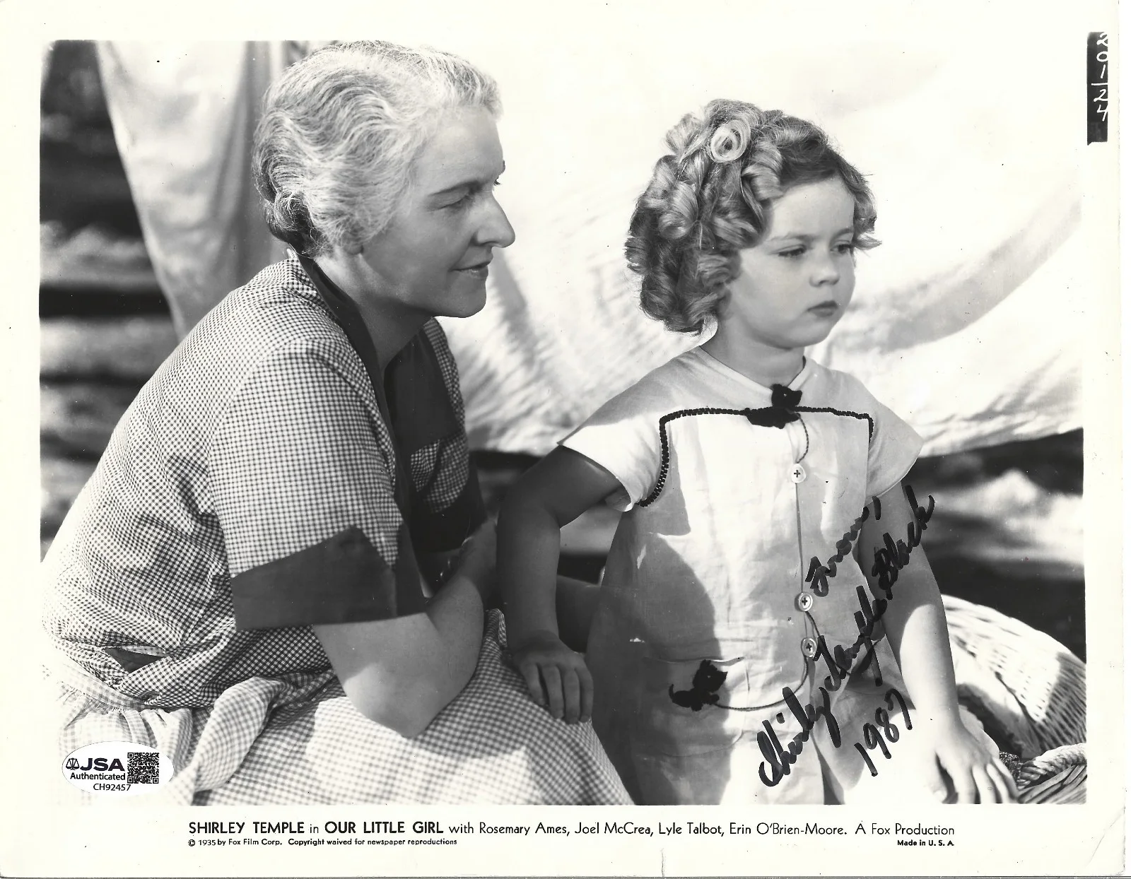 Shirley Temple — Shirley Temple SIGNED 1935 Our Little Girl Promo Photo JSA COA Autographed Black