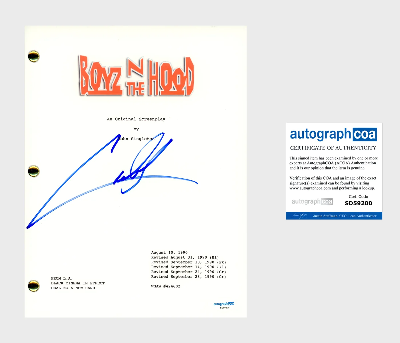Cuba Gooding Jr — CUBA GOODING JR SIGNED BOYZ IN THE HOOD MOVIE SCRIPT AUTOGRAPH COA ACOA