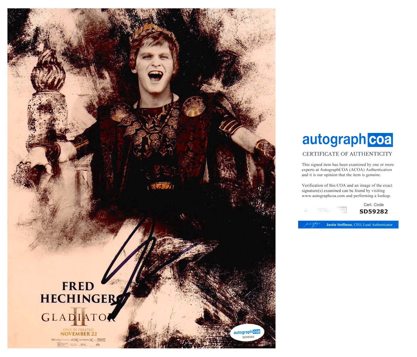 FRED HECHINGER — FRED HECHINGER SIGNED 8X10 GLADIATOR II 2 PHOTO MOVIE AUTOGRAPH COA ACOA, image 2