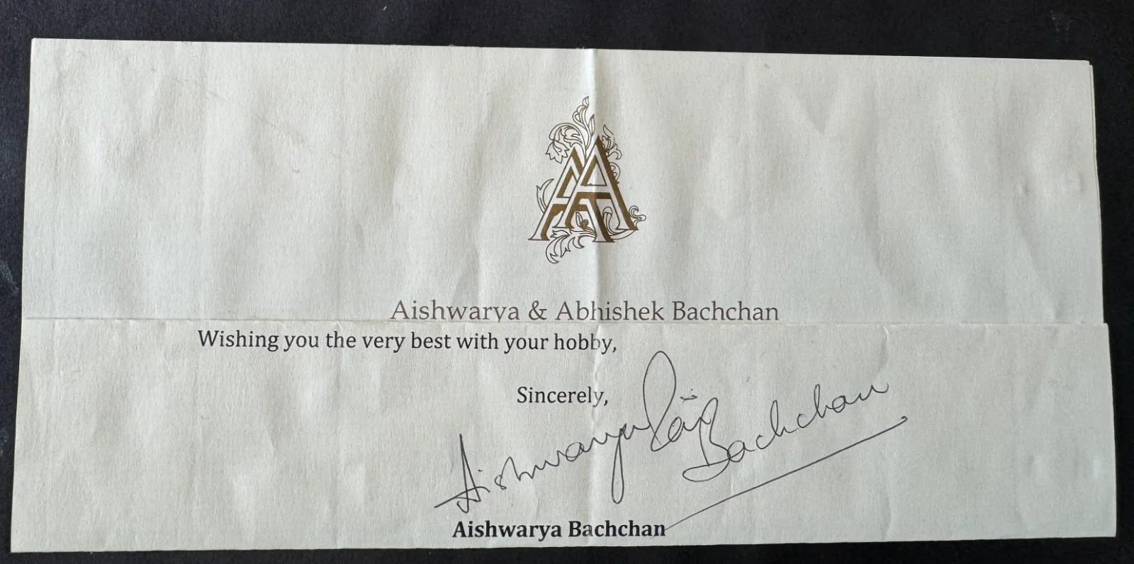 VERY RARE AISHWARYA RAI BACHCHAN AUTOGRAPH SIGNED LETTER INDIA BOLLYWOOD ACTRESS, image 2