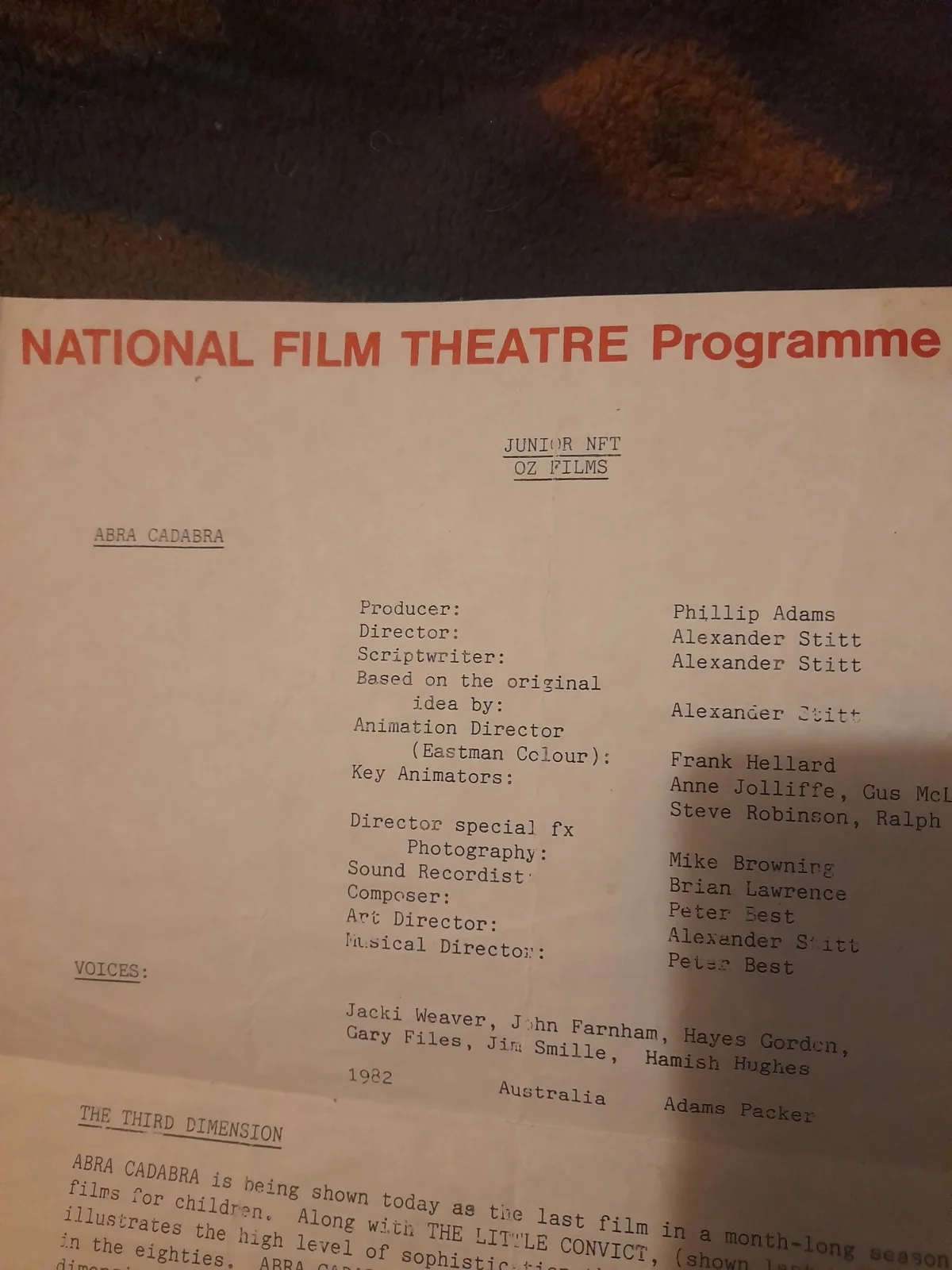 Vintage National Film Theatre Abra Cadabra by Alexander Stitt programme notes, изображение 2