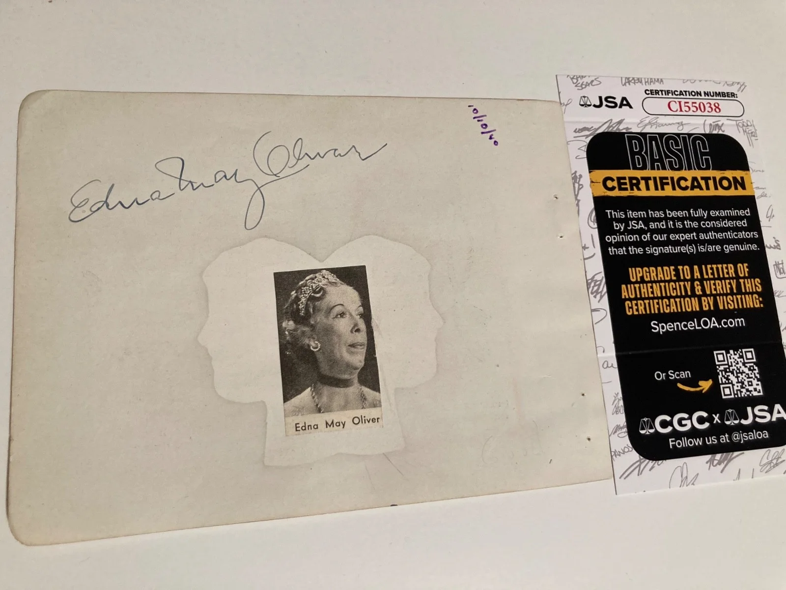 EDNA MAY OLIVER — EDNA MAY OLIVER signed approx 4.25x6 paper "PRIDE AND PREJUDICE" JSA #CI55038