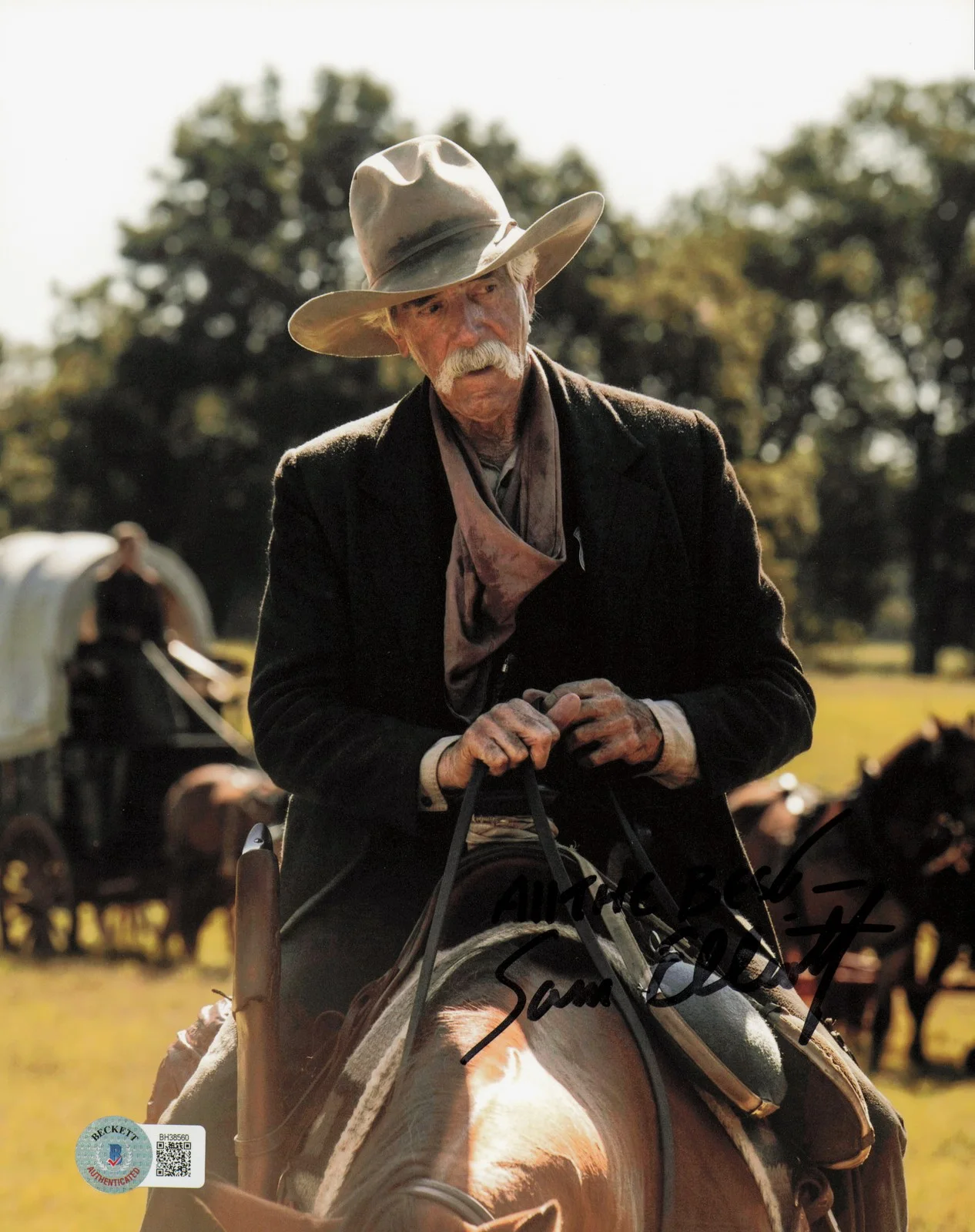 Sam Elliott — Sam Elliott Auto 8x10 Photo Tombstone "All The Best" (Removal) Beckett #BH38560