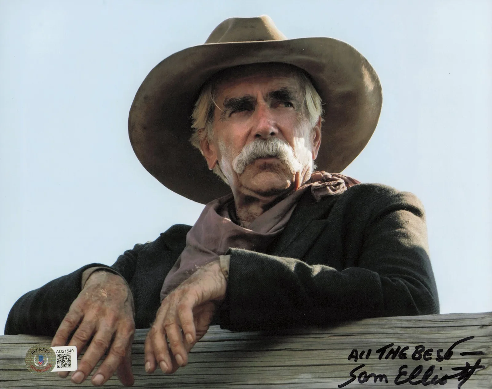 Sam Elliott — Sam Elliott Auto 8x10 Photo Tombstone "All The Best" (Removal) Beckett #AD21540