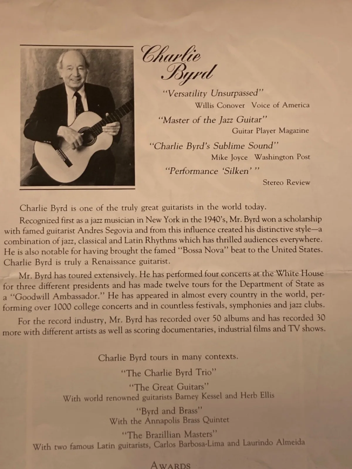 Hand SIGNED Charlie Byrd 8.5x10 (Page) - Legendary Jazz Guitarist (R.I.P.), изображение 4