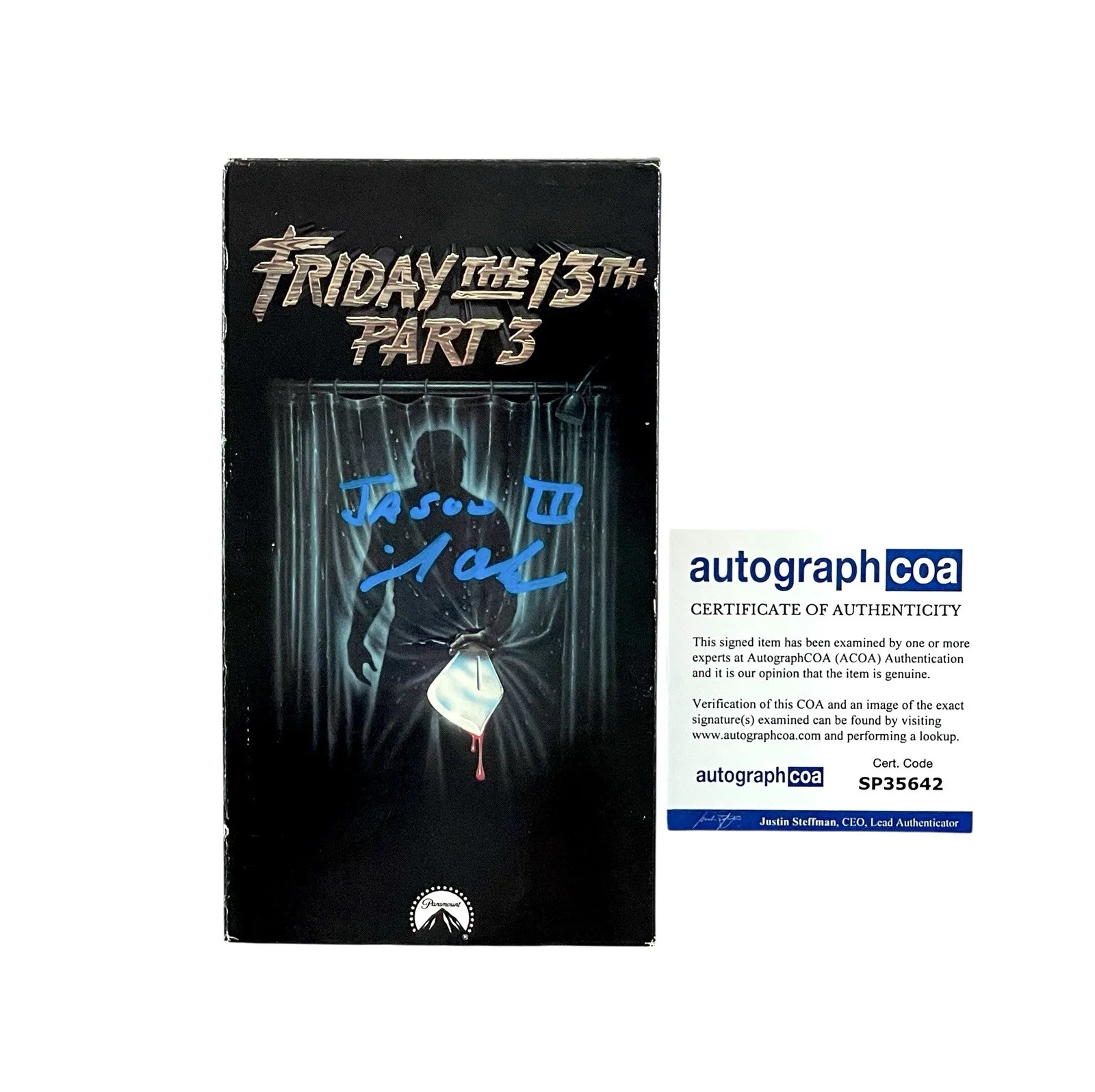 Mike DeLuna — Friday the 13th Part 3 Signed VHS Tape Mike DeLuna Jason Voorhees ACOA Horror
