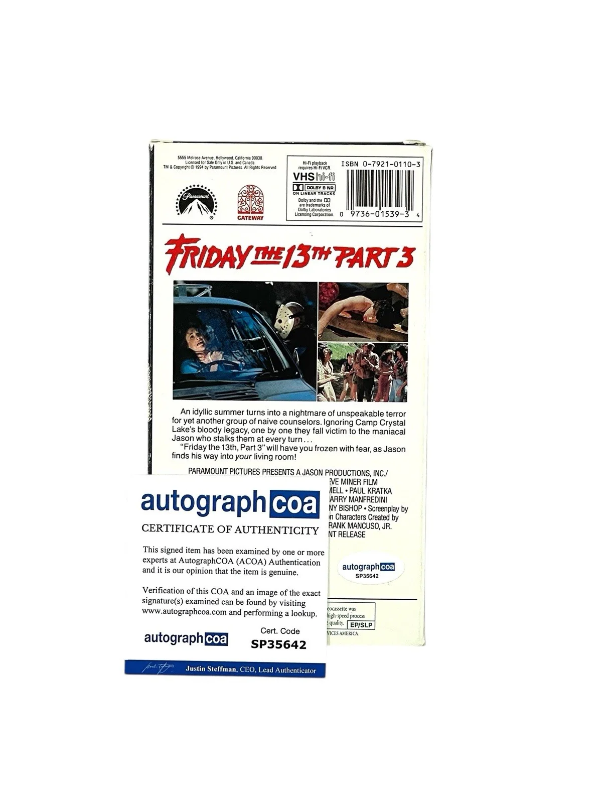 Mike DeLuna — Friday the 13th Part 3 Signed VHS Tape Mike DeLuna Jason Voorhees ACOA Horror, изображение 3