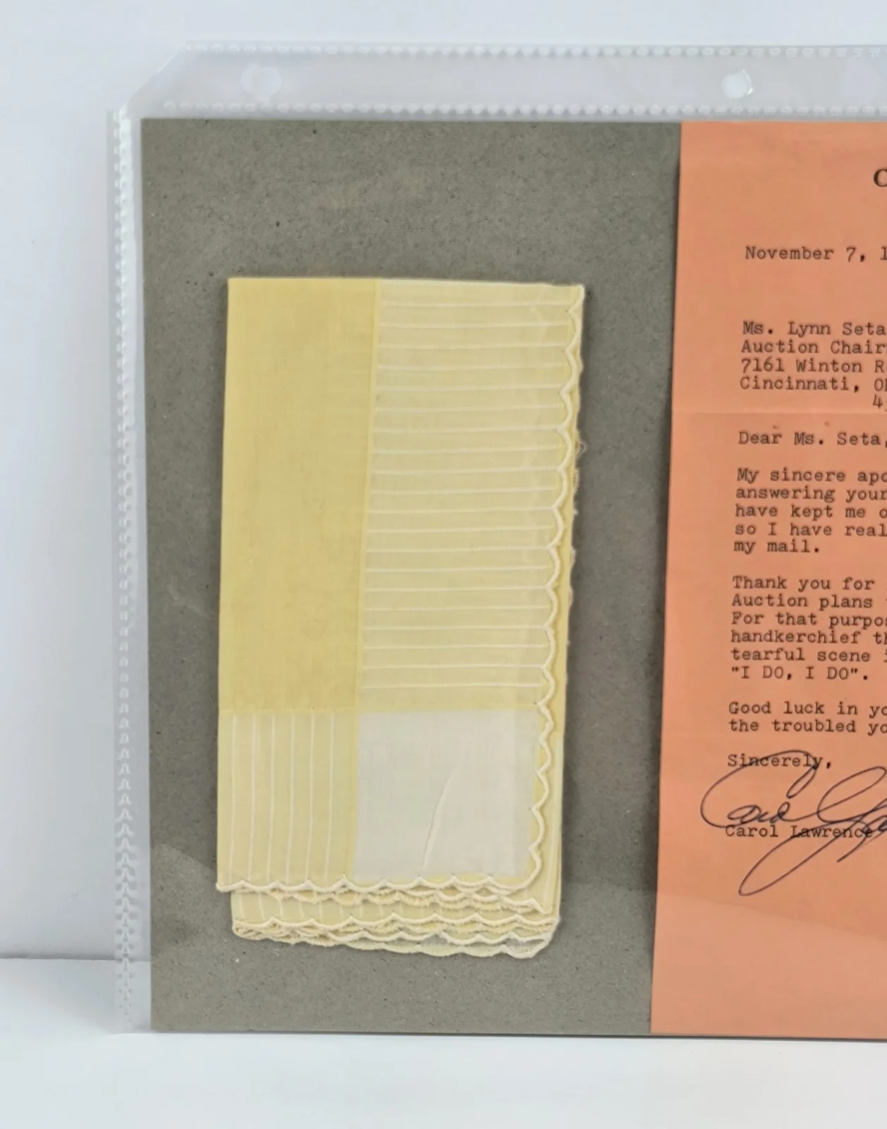 Carol Lawrence — Carol Lawrence Handkerchief & Signed Letter frm Broadway Show "I Do I Do" L6, изображение 4