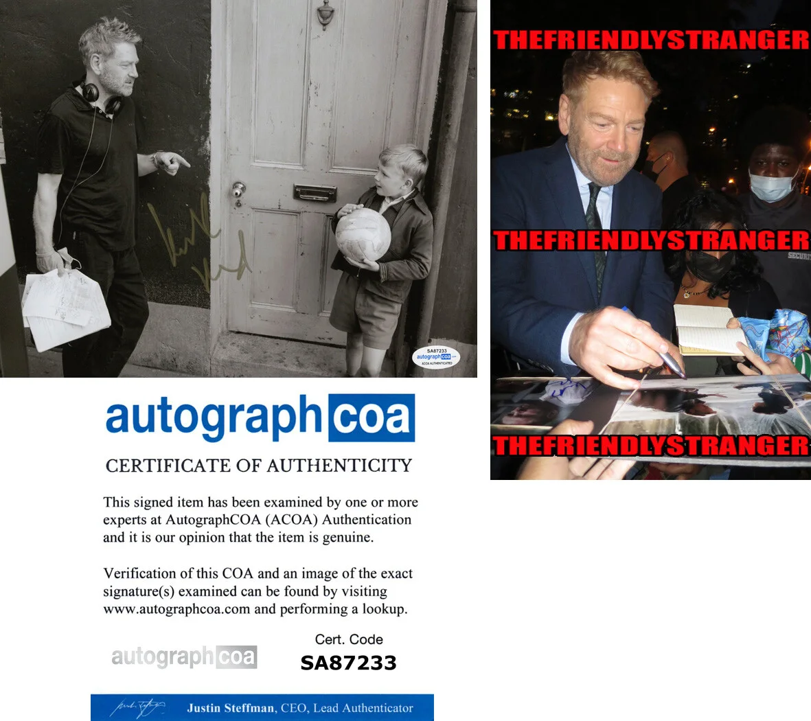 KENNETH BRANAGH — Kenneth Branagh signed "BELFAST" 8x10 Photo AUTOGRAPH e PROOF Director ACOA COA