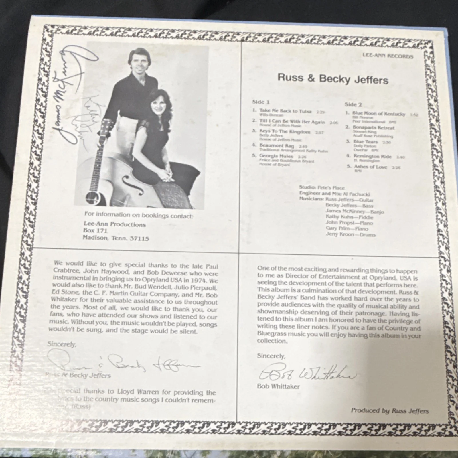 Russ & Becky Jeffers Band Autographed Original Vinyl Grand Ole Opry Album, изображение 2