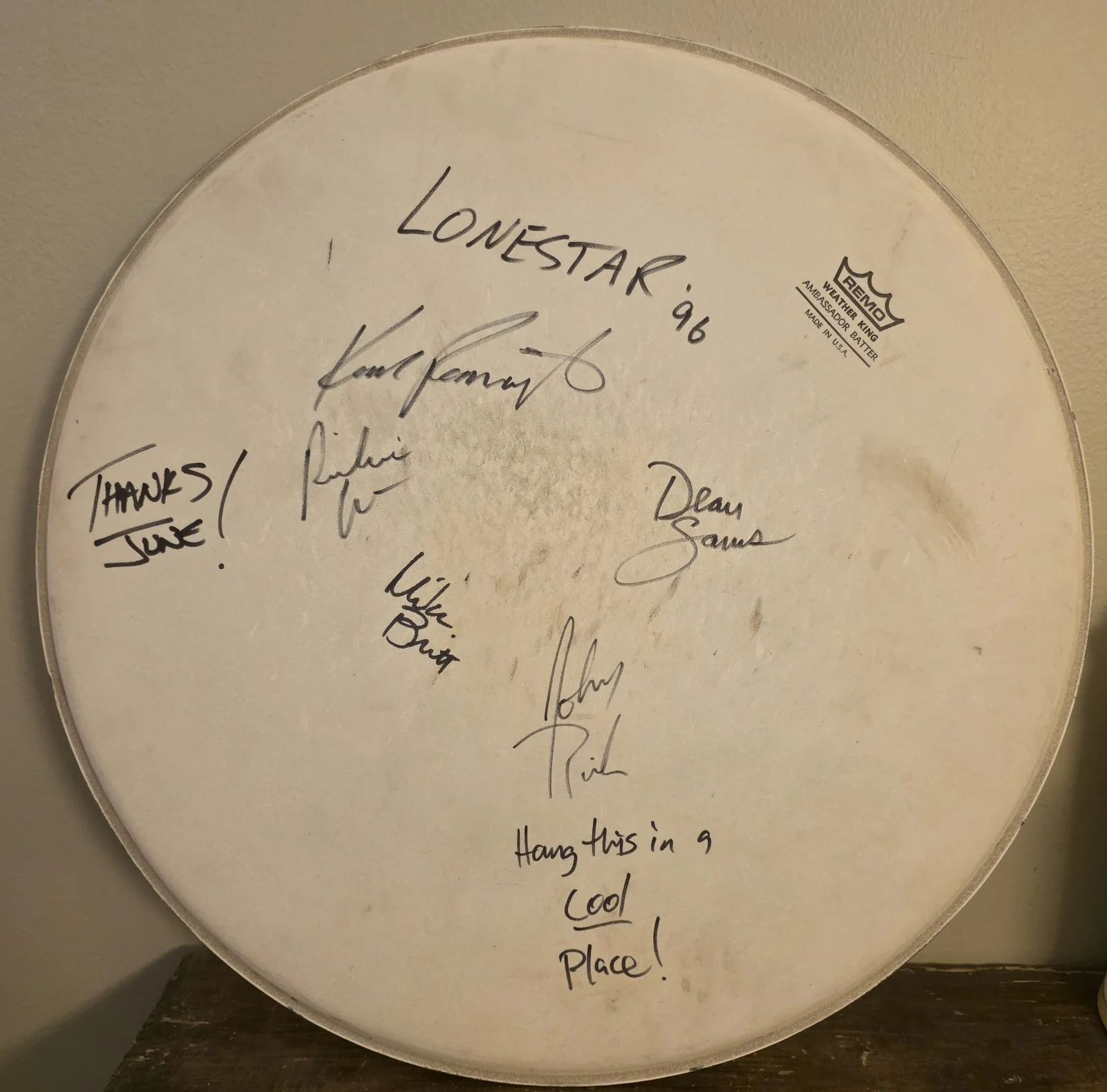 1996 Lonestar Autographed Drum Head John Rich, Richie McDonald, Mike Britt, image 4