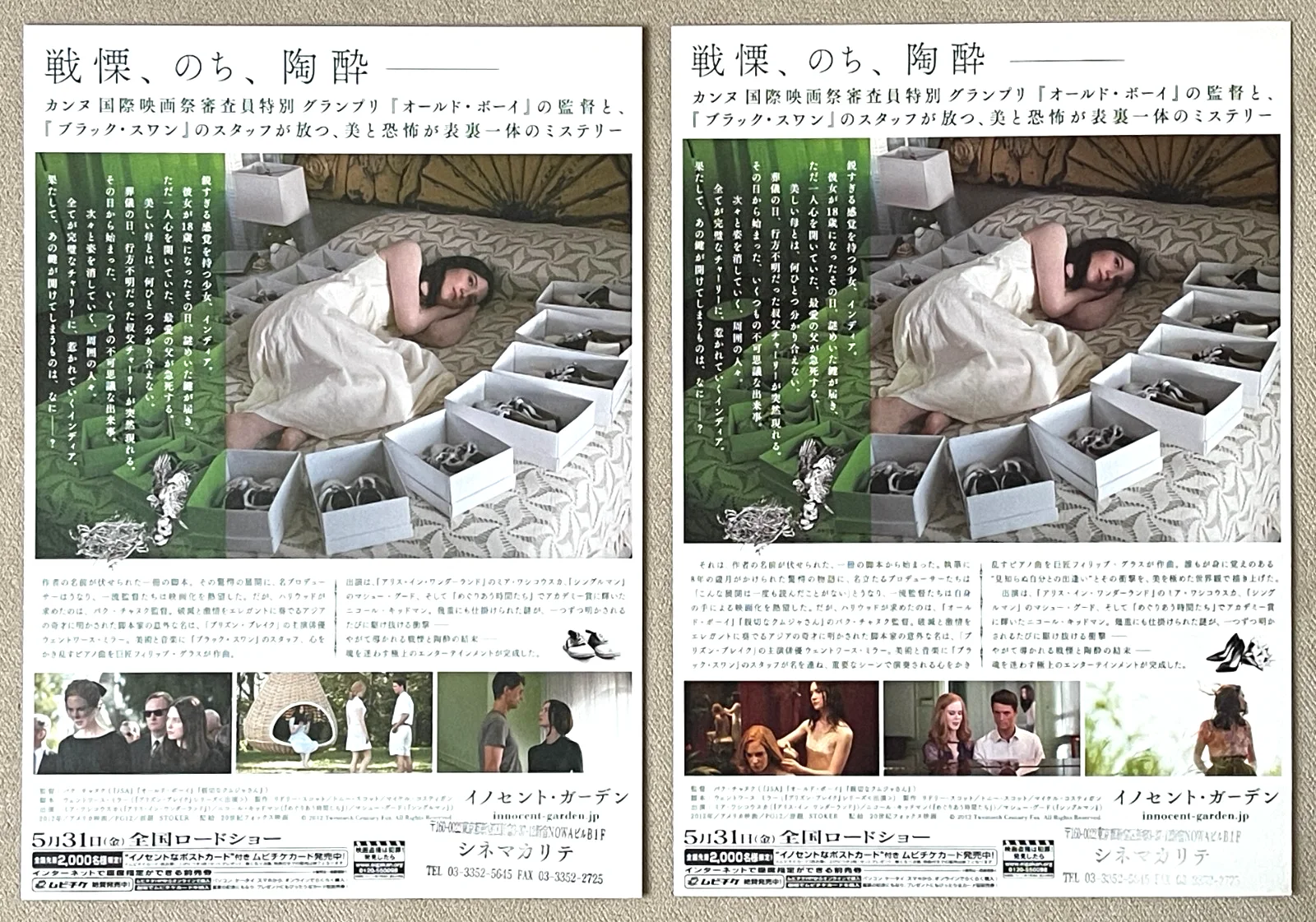 Stoker - 2013 (2 types set) japan Chirashi movie flyer mini poster B5 size, изображение 2