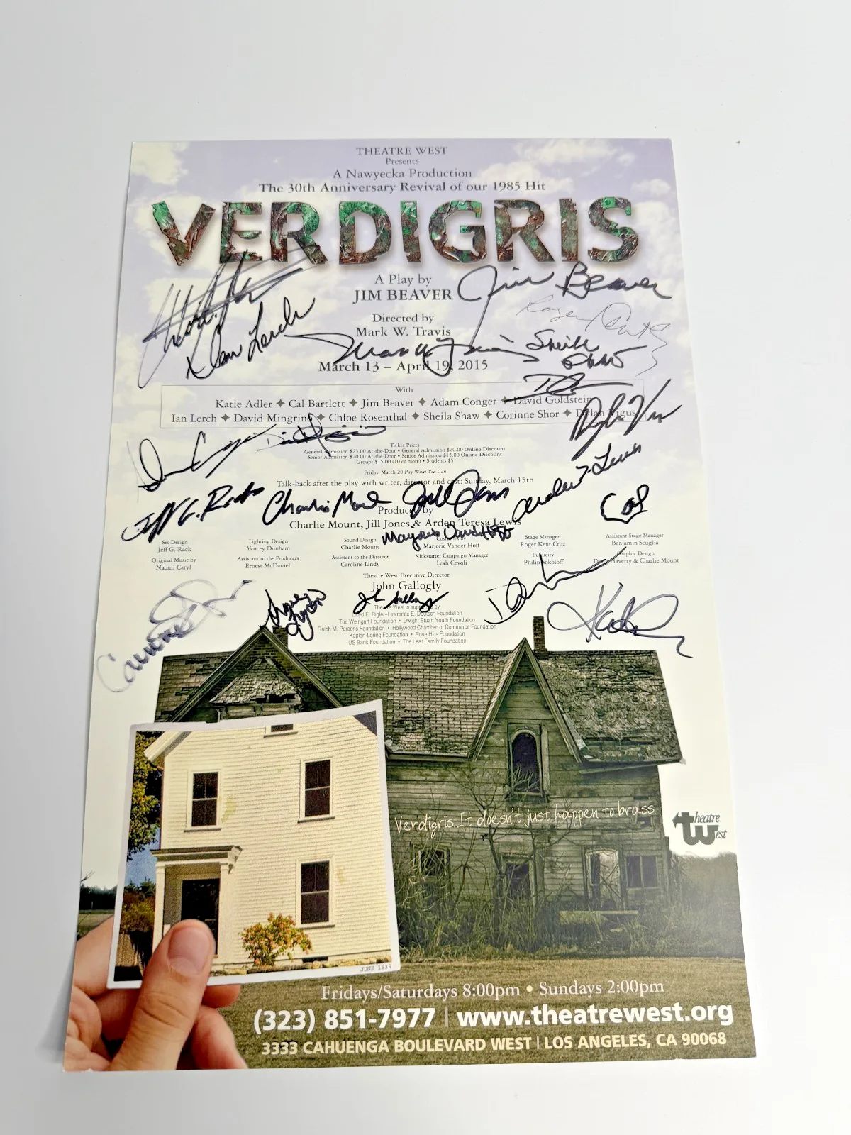Jim Beaver and cast — Cast-Signed Theatre Poster – Jim Beaver – Theatre West – Verdigris (2015)