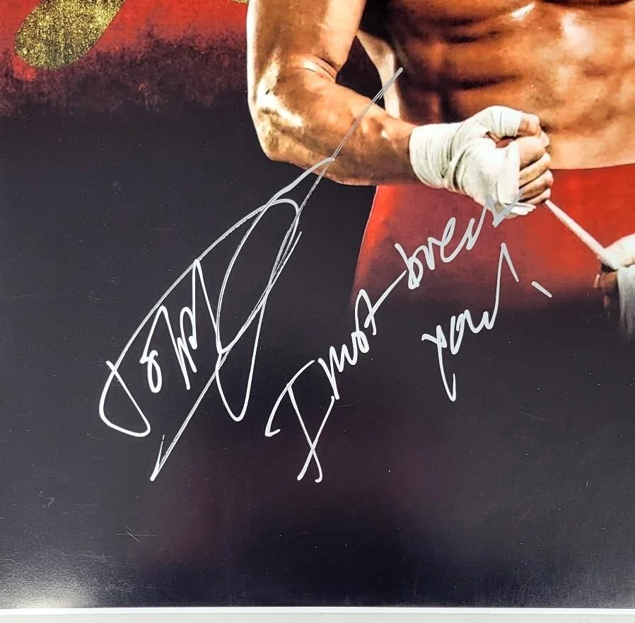 Dolph Lundgren — Dolph Lundgren signed Drago "I Must Break You!" 16x20 photo Rocky auto (A) ~ JSA, image 2