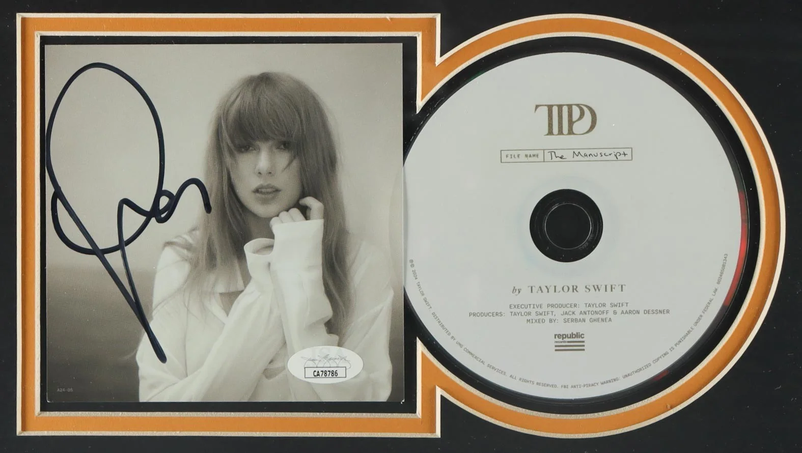 Taylor Swift Signed "The Tortured Poets Department" Custom Framed CD Display JSA, image 2