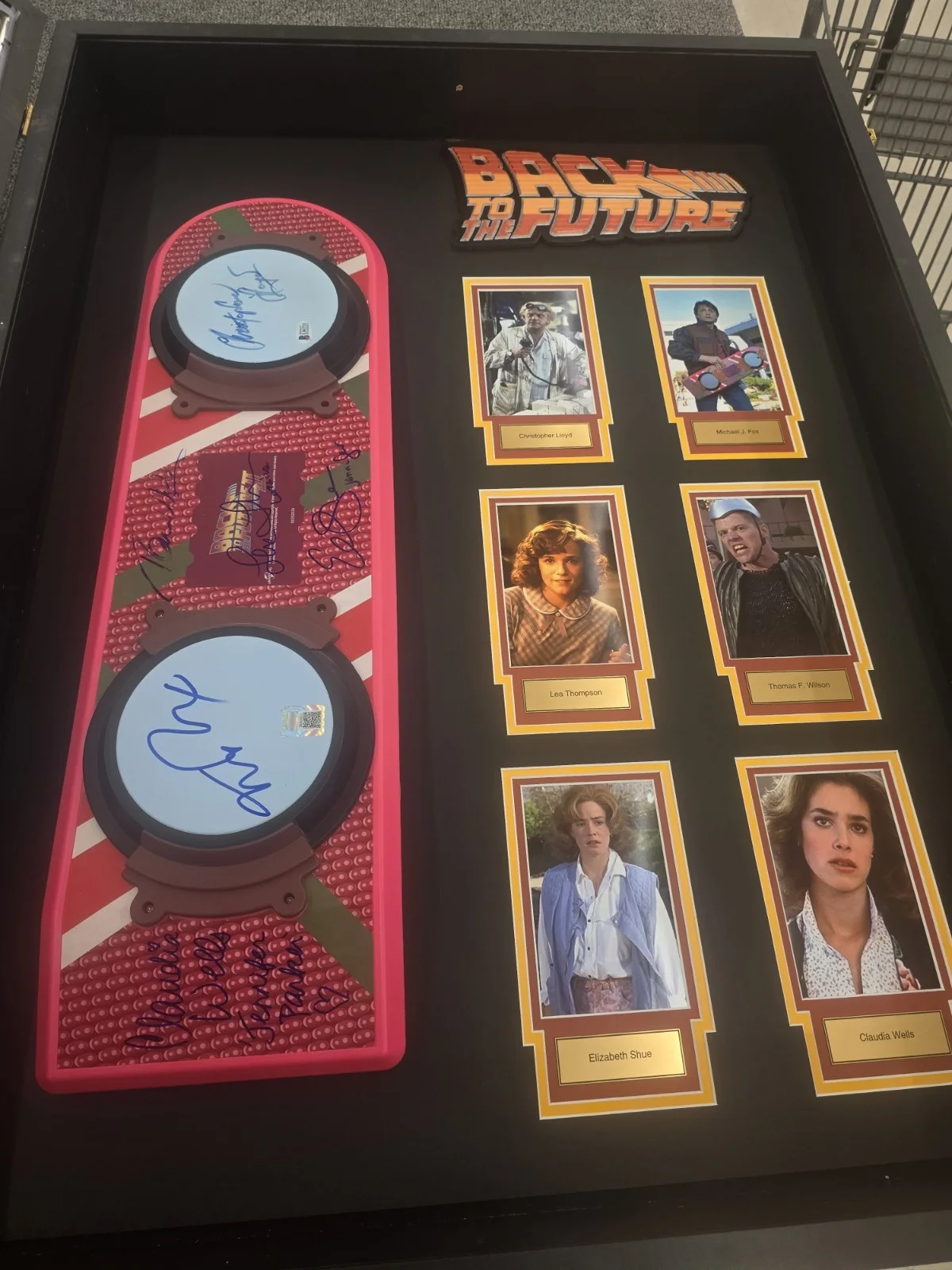 MICHAEL J FOX / CHRISTOPHER LLOYD — SIGNED BACK TO THE FUTURE HOVERBOARD AUTOGRAPH IN SHADOW BOX, image 3