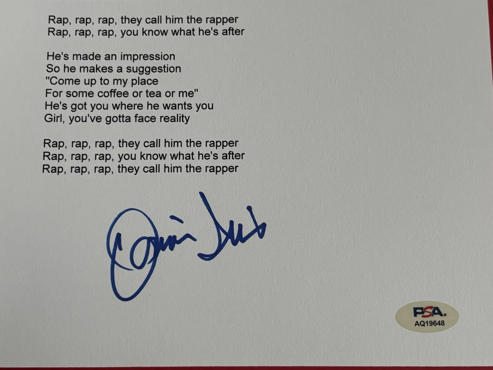 DONNIE IRIS Signed THE RAPPER Lyric Sheet PSA DNA COA THE JAGGERZ Ah Leah! PITTS, image 3
