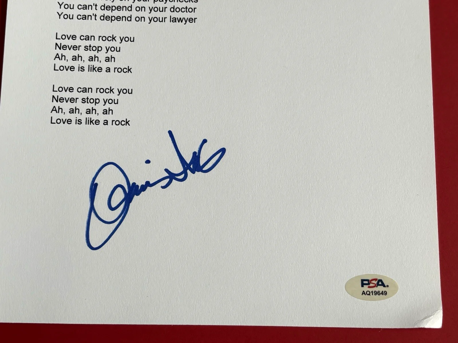DONNIE IRIS Signed LOVE IS LIKE A ROCK Lyric Sheet PSA DNA COA Pitts AH LEAH, image 3