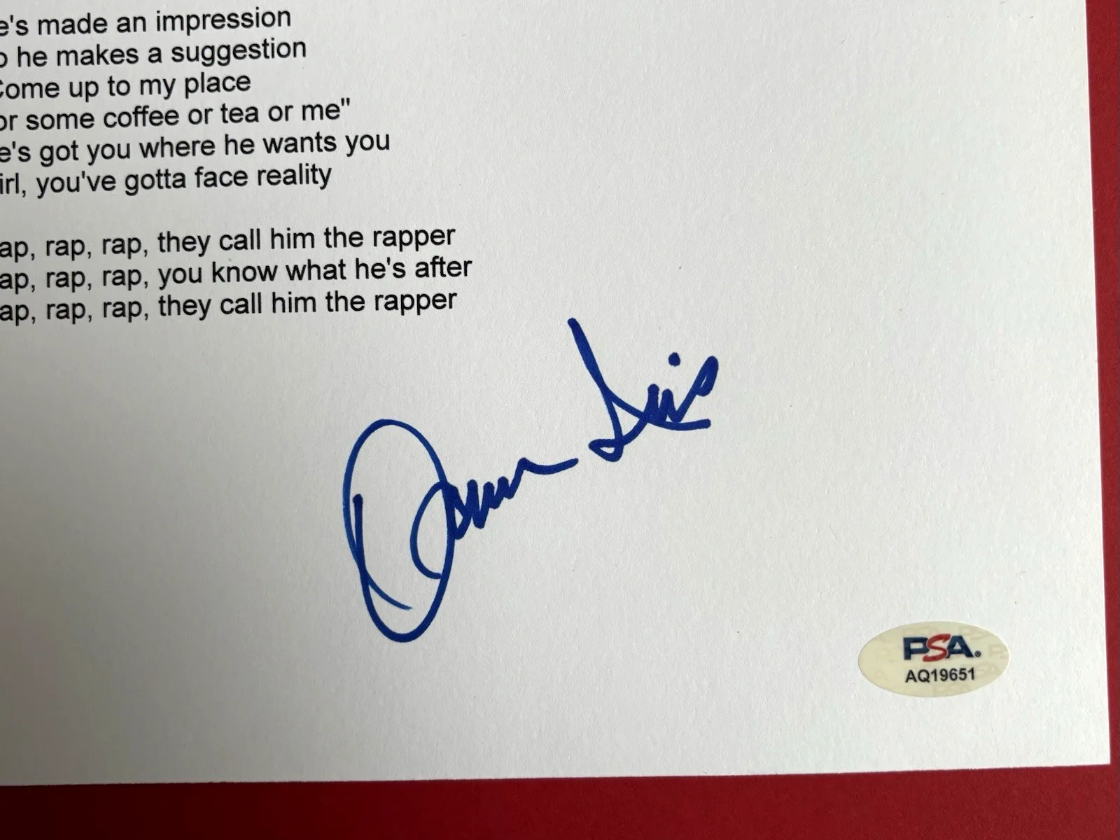 DONNIE IRIS Signed THE RAPPER Lyric Sheet PSA DNA COA THE JAGGERZ Ah Leah! PITTS, изображение 3